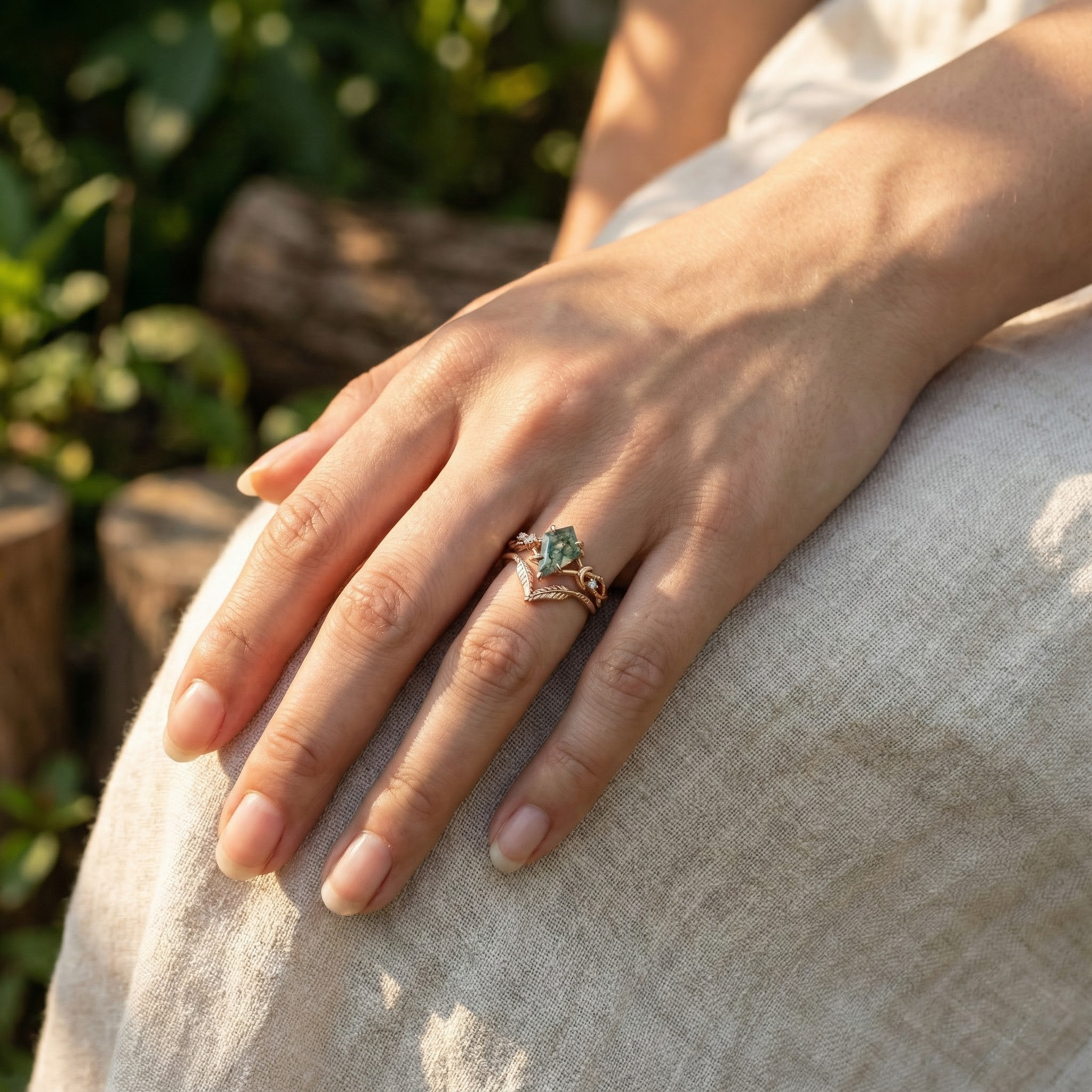 Leaf Wedding Ring For Her Floral Ring Matching Ring For Couple Agate Ring Enagegement 