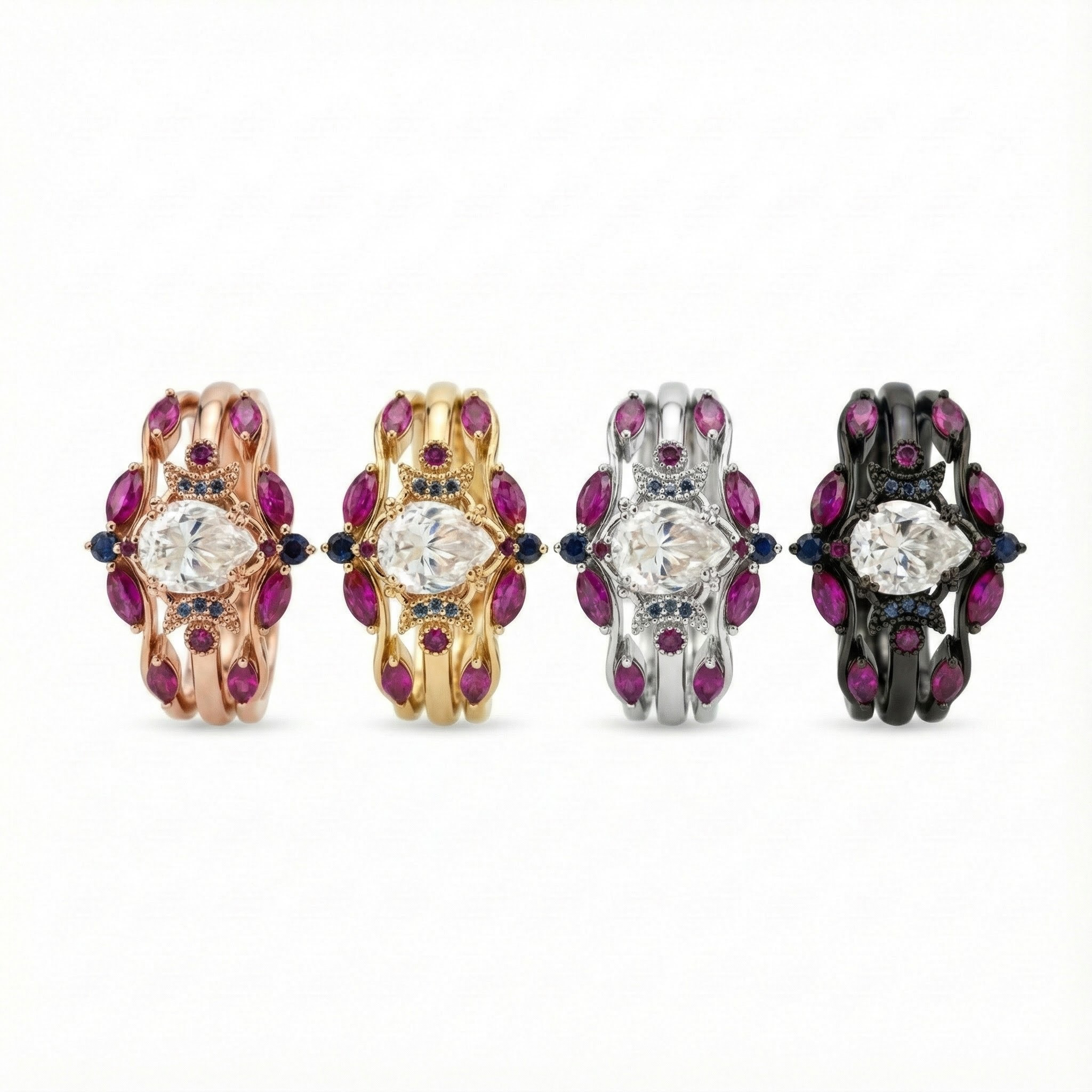 Luxurious Amethyst and Moissanite Wedding Ring Set