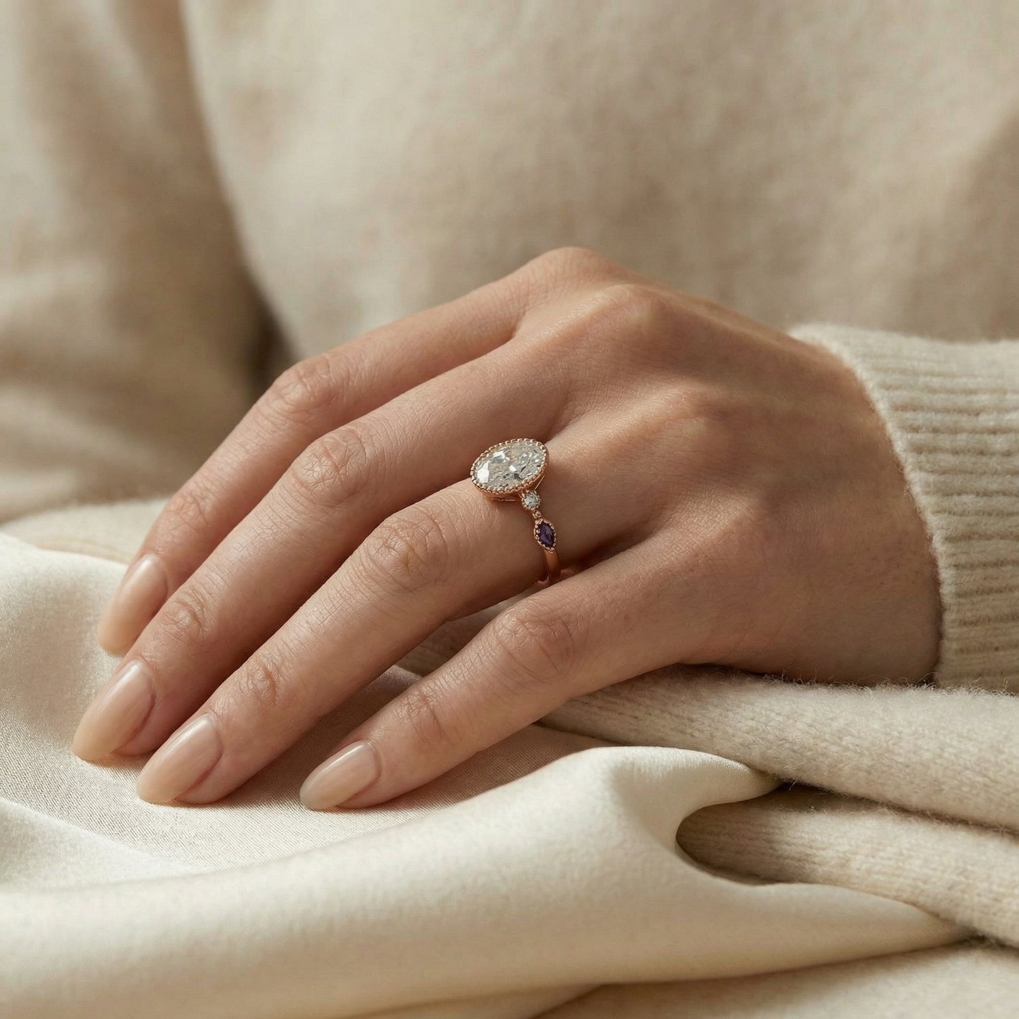 Classic Oval Cut Moissanite Engagement Rose Gold Ring.