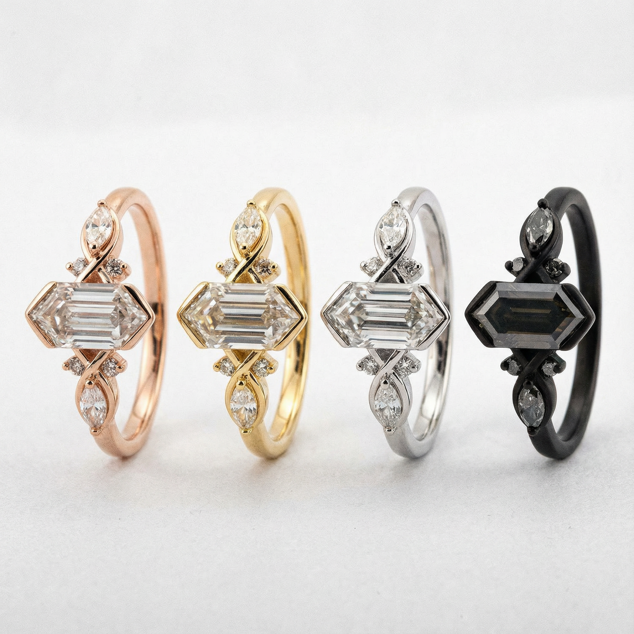 2 Carat Long Hexagon Moissanite Personalized Wedding Ring