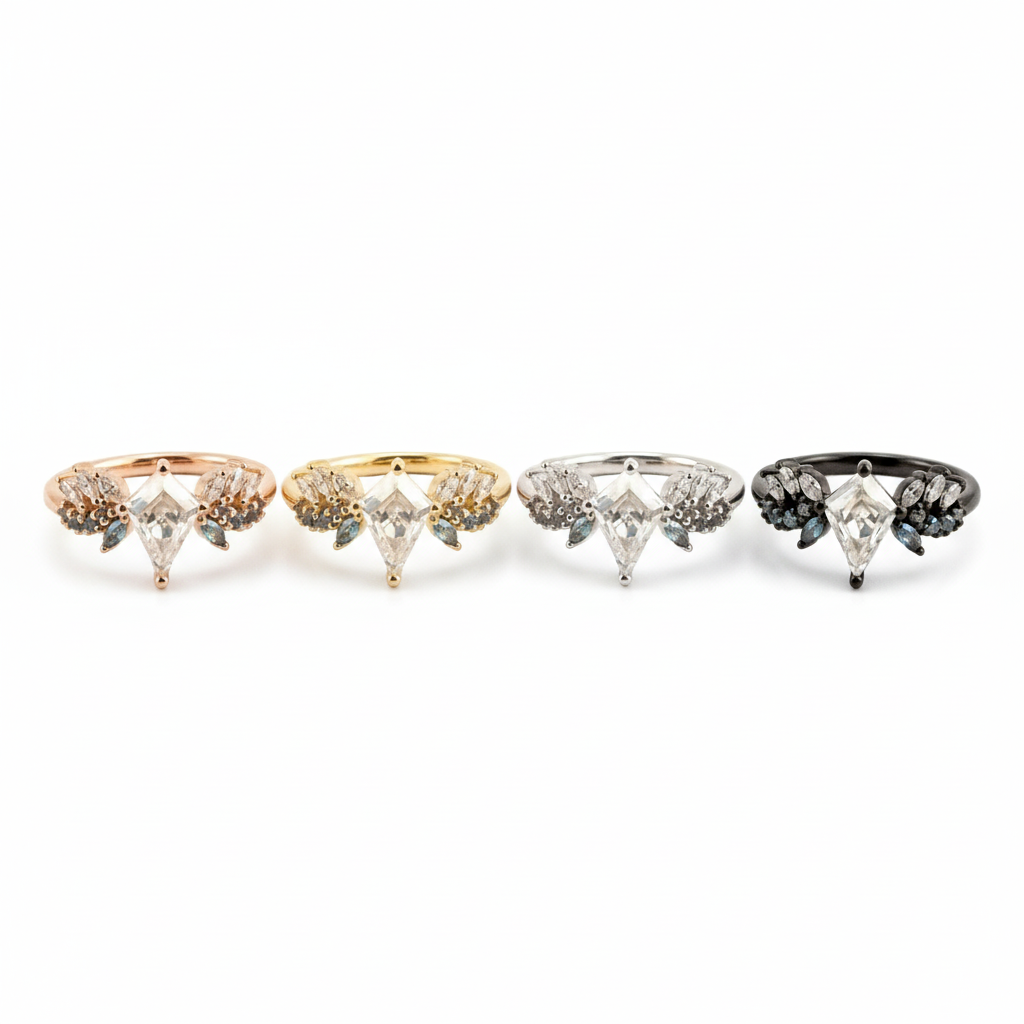 Lifestyle view of Kite Cut Moissanite Ring in Gold