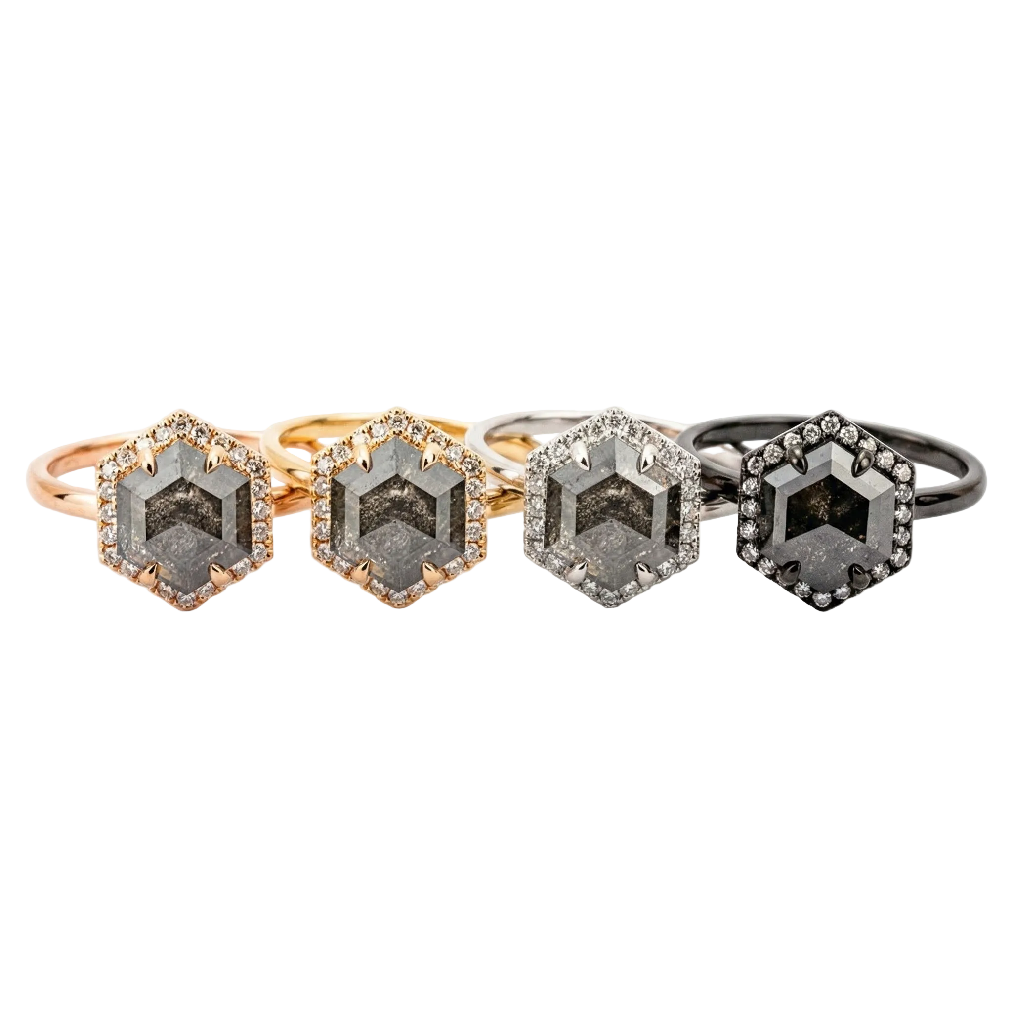 Lifestyle view of Hexagon Salt and Pepper Diamond Ring in Gold