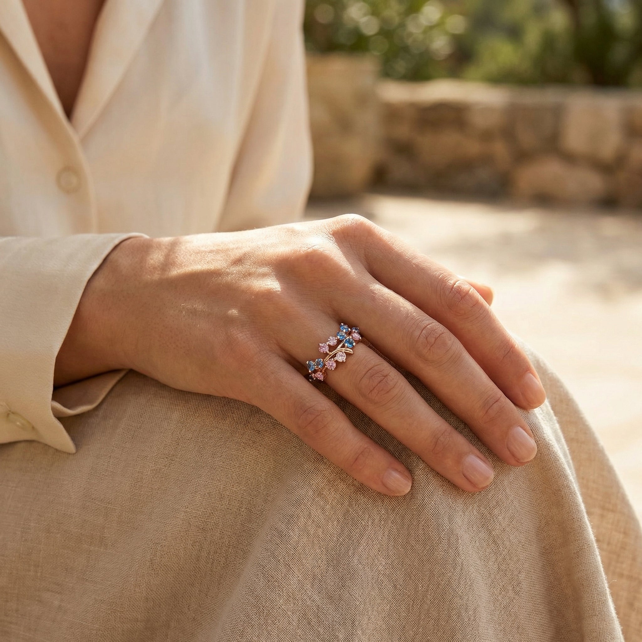Detailed view of Moissanite Engagement Ring in Gold
