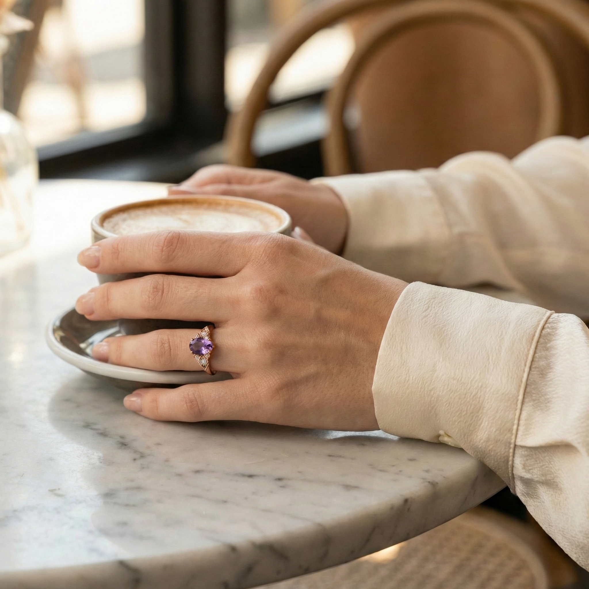 Classic Pear Amethyst Gold Ring Engagement Ring.