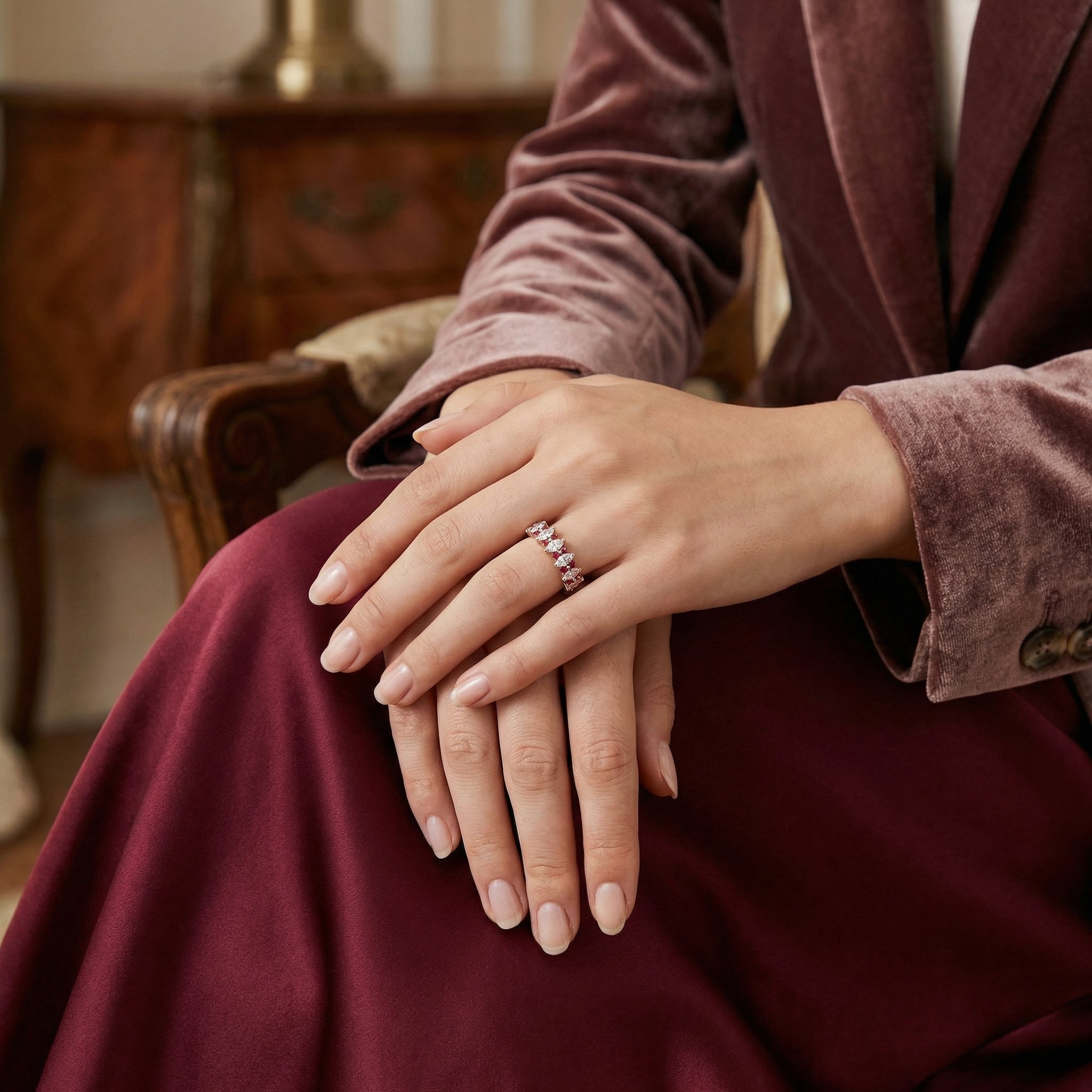 Detailed view of Marquise Moissanite Wedding Band in Gold