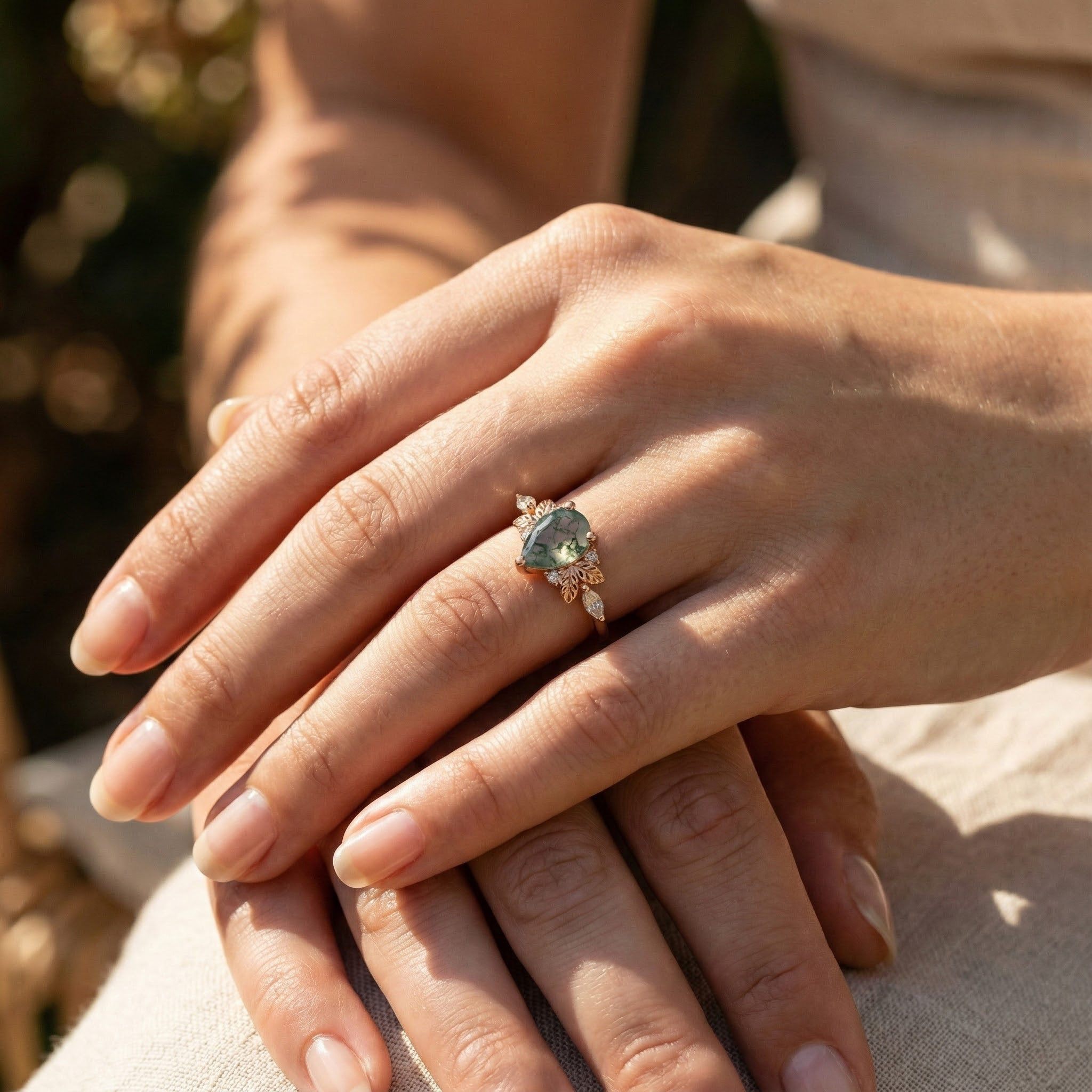 Handcrafted Unique Ring with Moissanite - Botanical Inspired Design