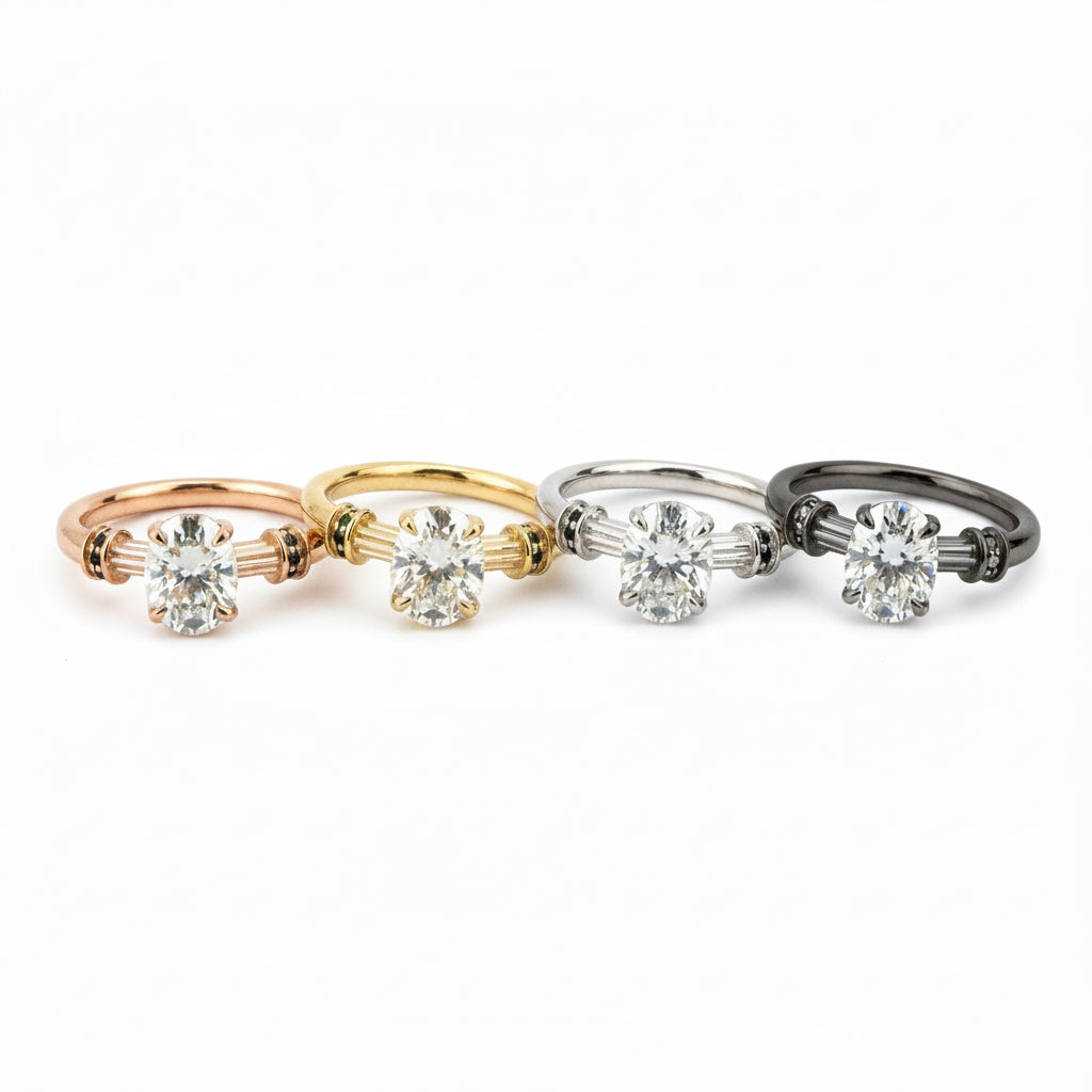 Detailed view of Oval Moissanite Ring in Rose Gold