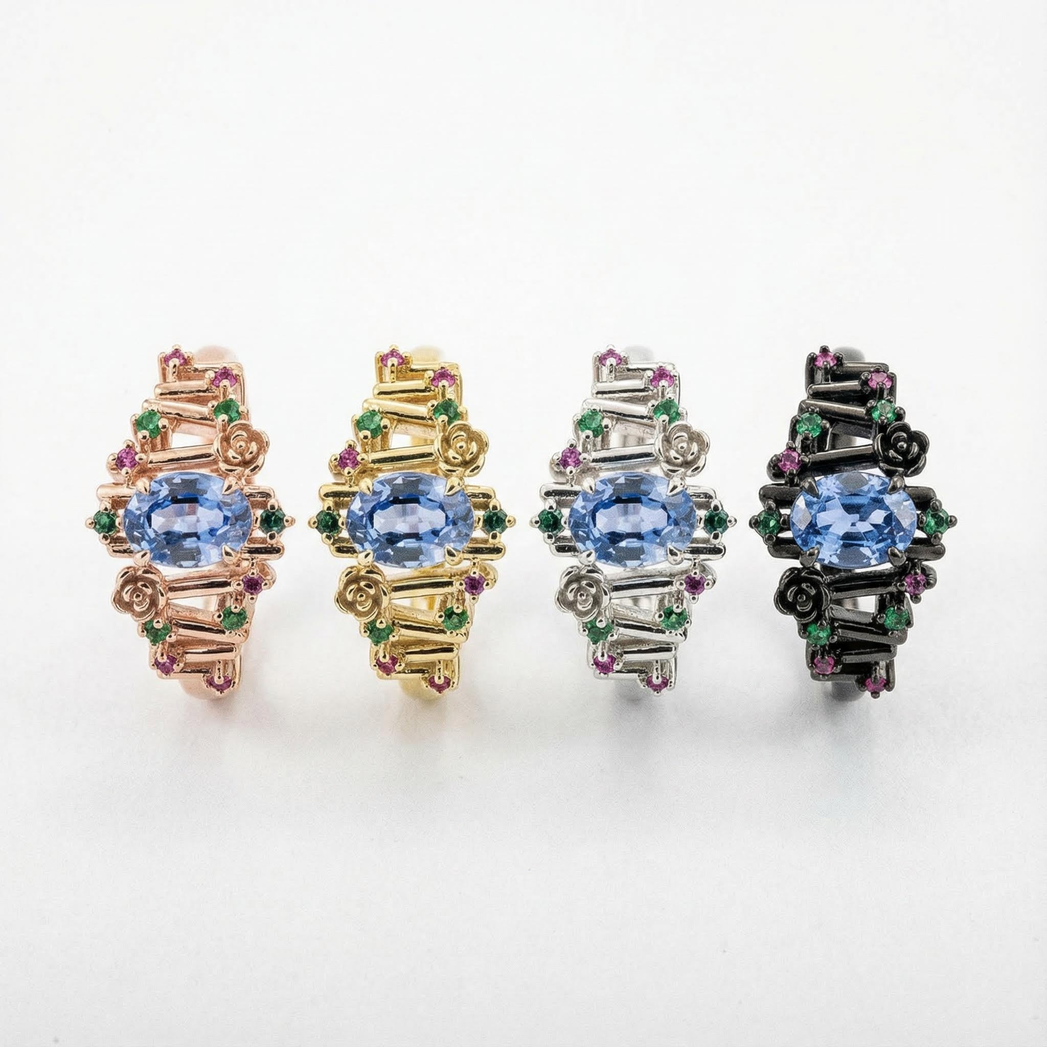 ELEVA - Irregular Oval Lab Sapphire White Gold Personalized Ring Unique Engagement Ring