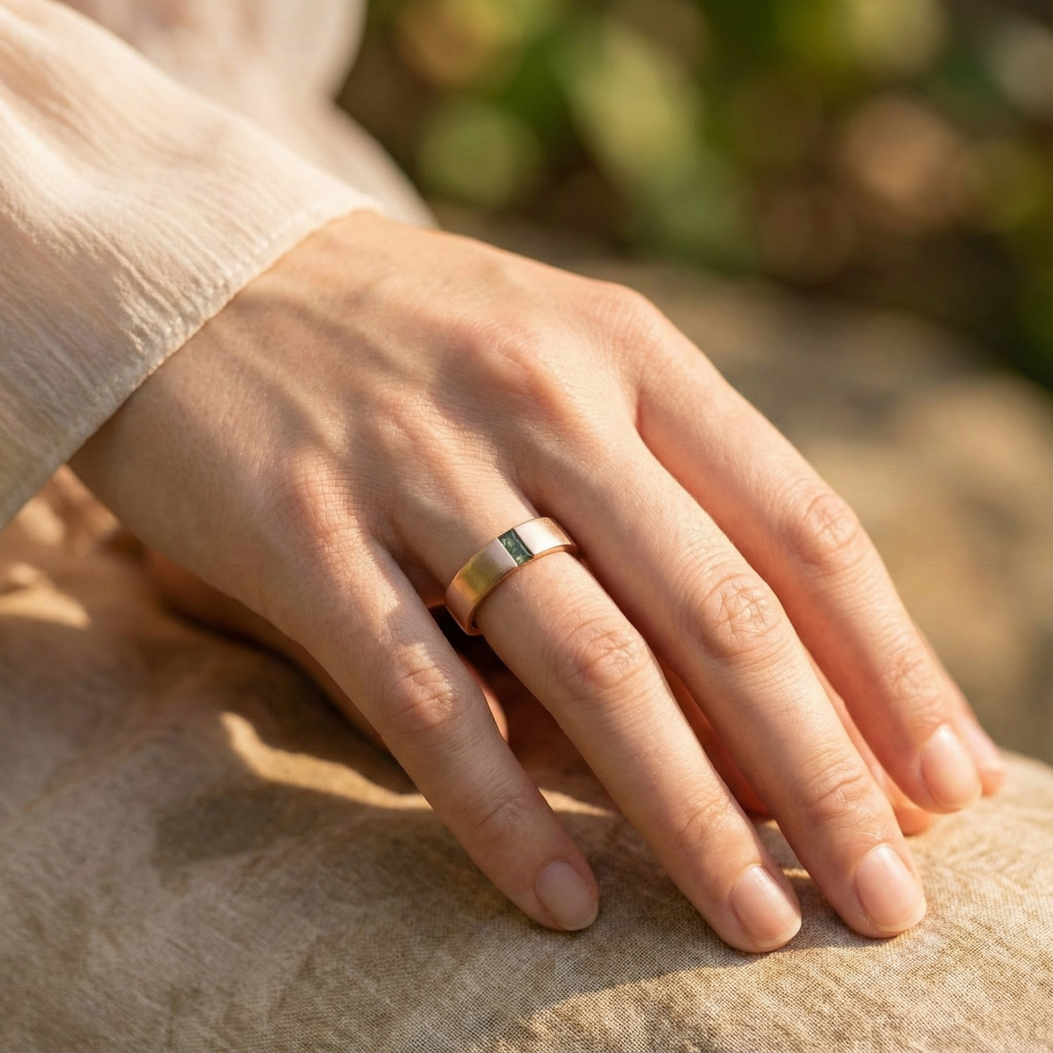 Square Moss Agate Ring Vintage Band Unique Engagement Jewelry