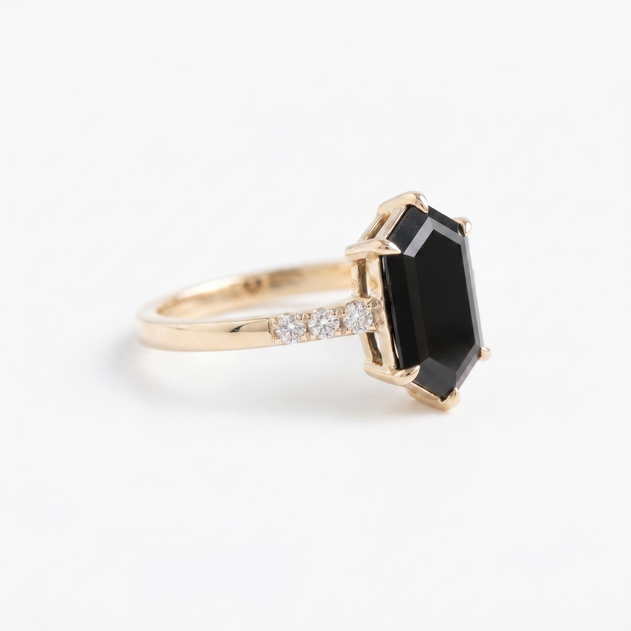 Product view of Hexagon Black Onyx Engagement Ring in Gold