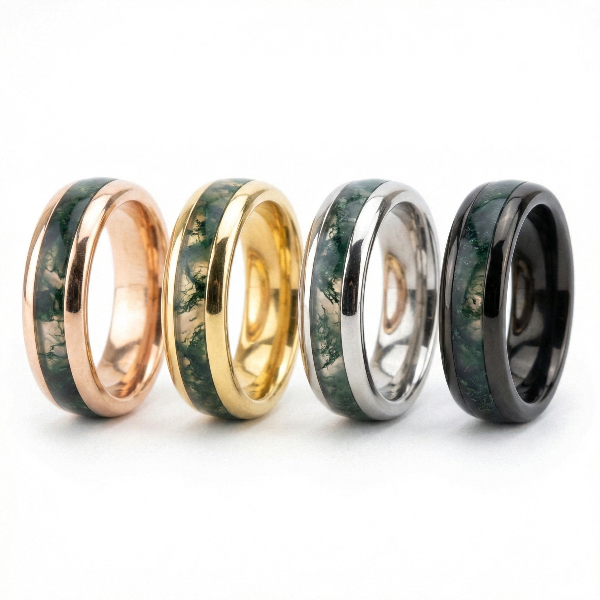 Lifestyle view of Moss Agate Men's Ring in Gold