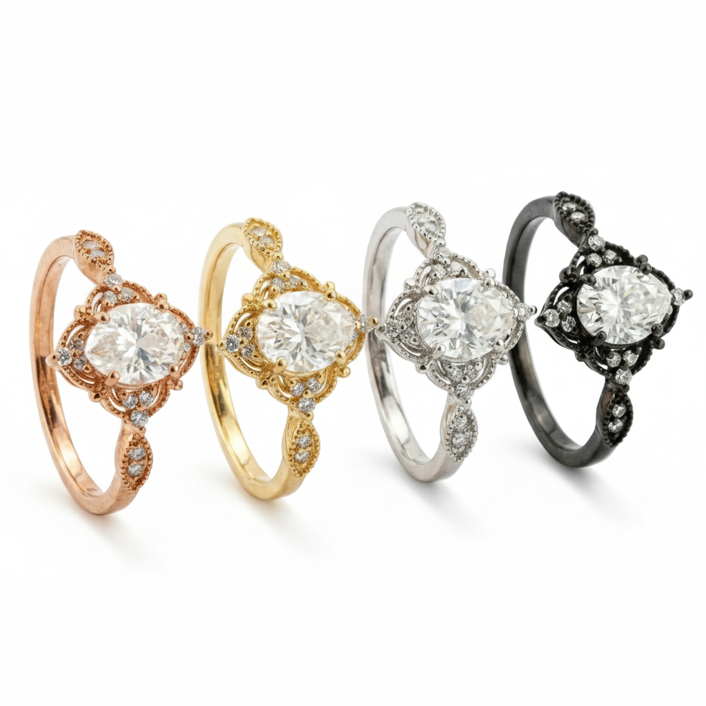 Lifestyle view of Pear Moissanite Engagement Ring in Rose Gold