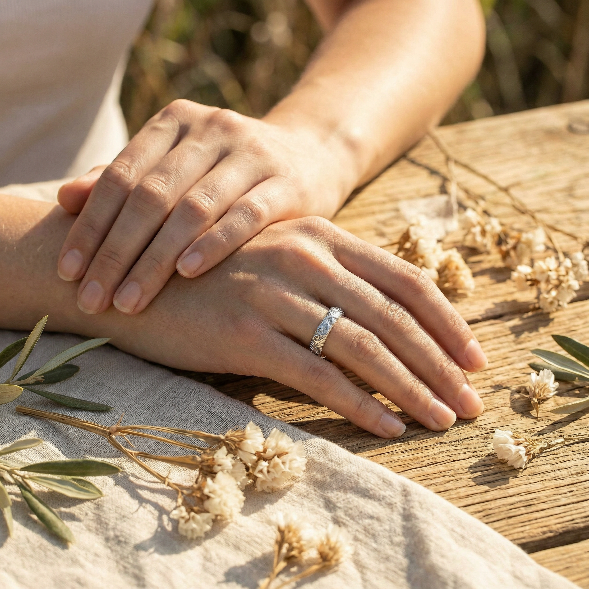 LUMINA - White Gold Leaf Texture Ring Minimalist Style Patterned Ring White Gold Ring