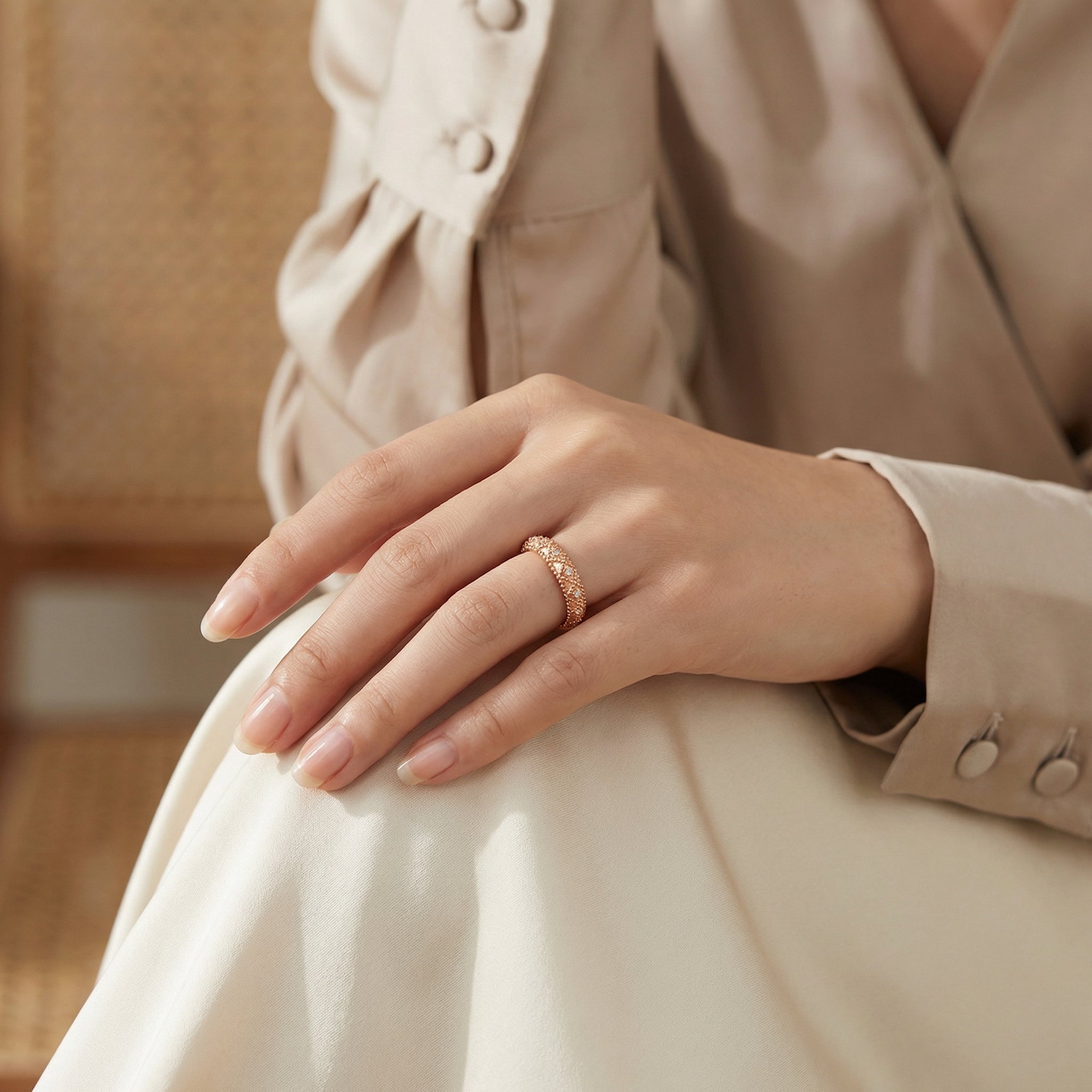 Detailed view of Moissanite Wedding Band in Gold