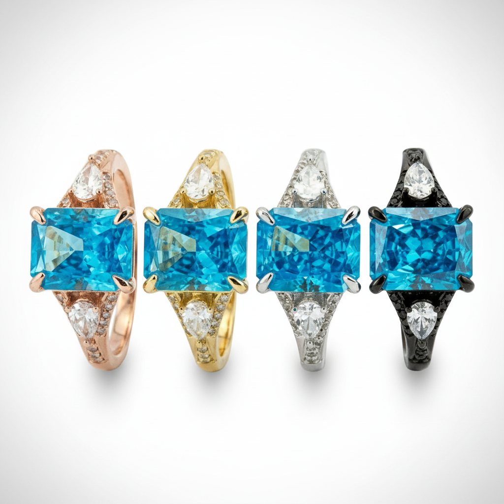 Sparkling Blue Zircon Stone on Rose Gold Ring
