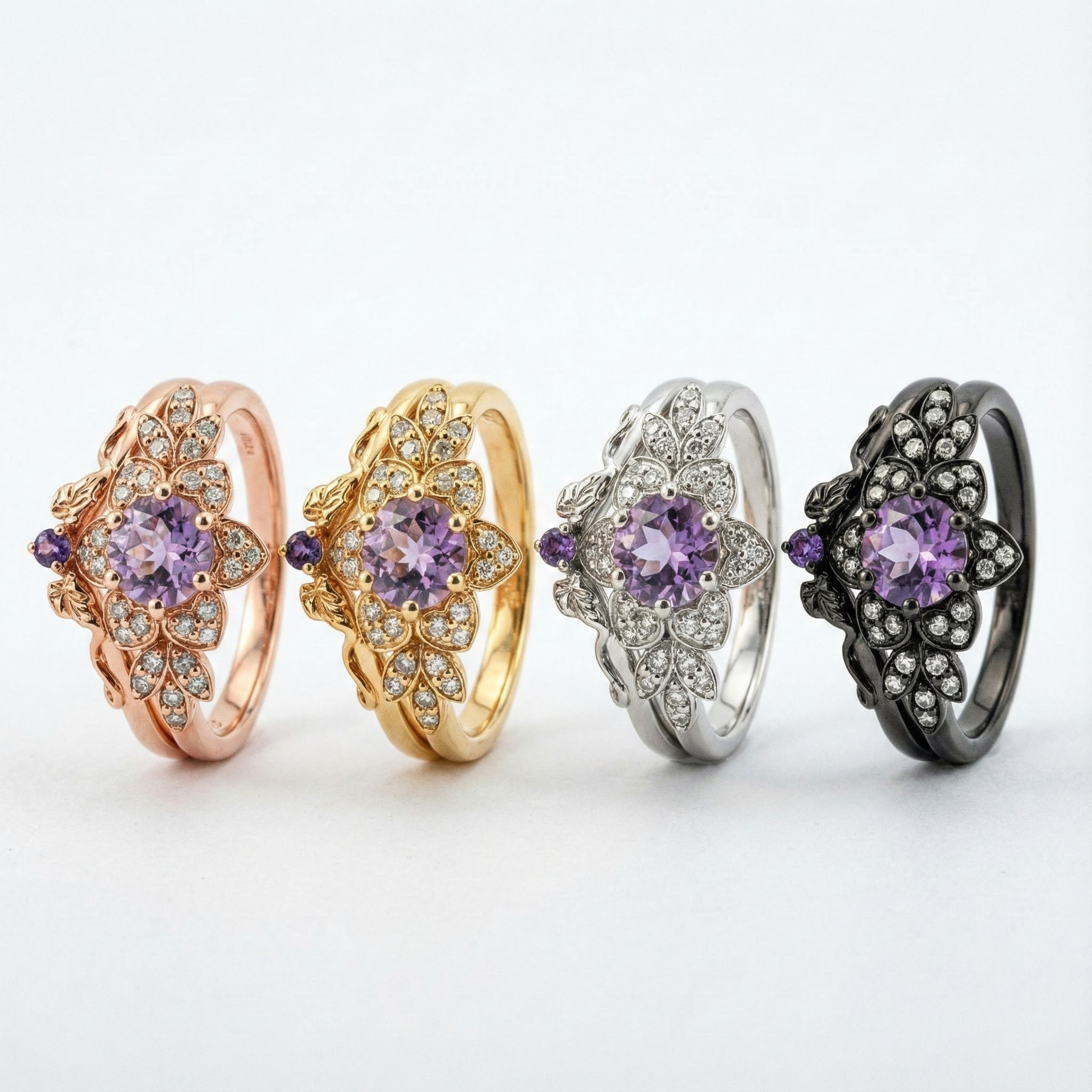 Exquisite round amethyst ring sparkling with luxury and elegance, perfect for a sophisticated touch.