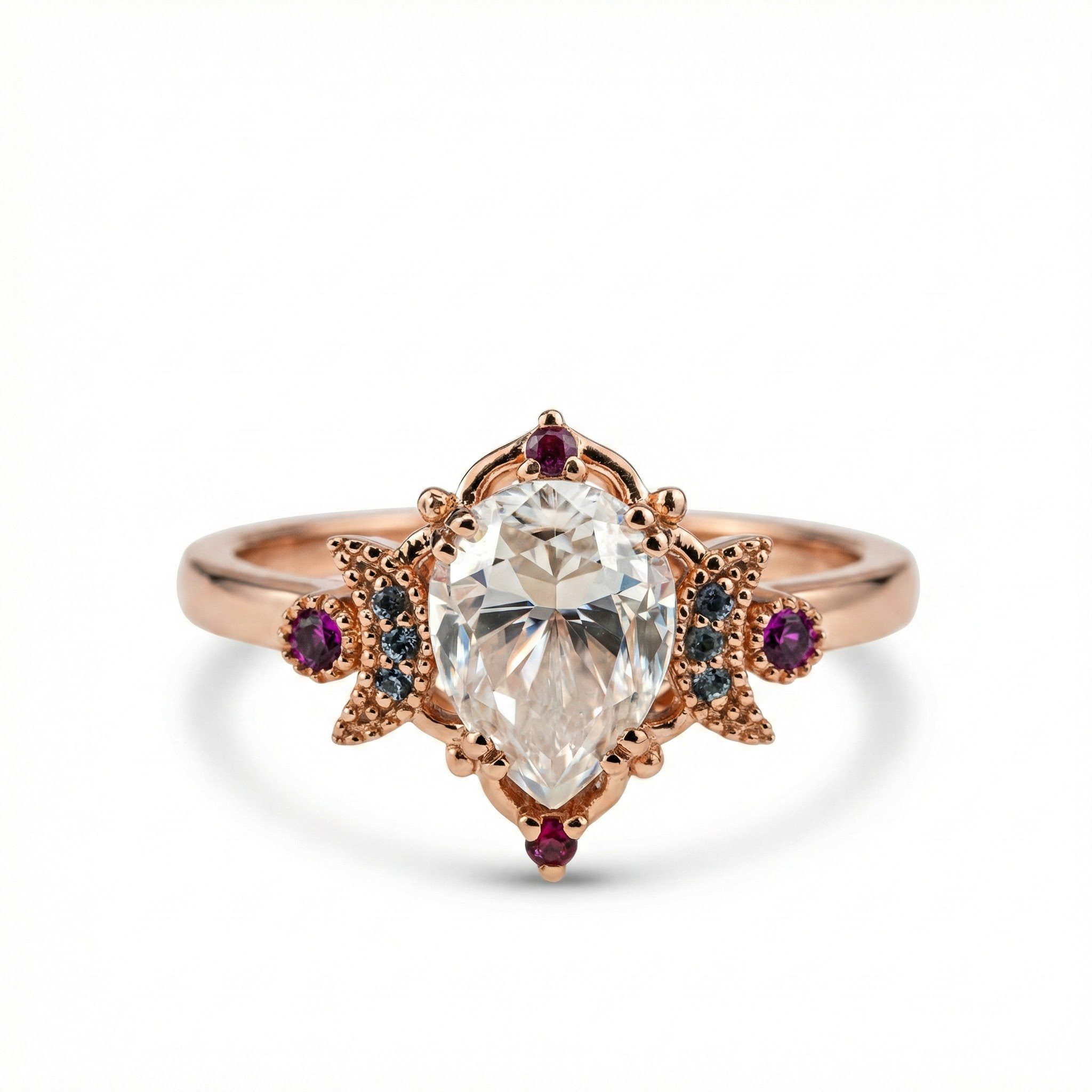 Pear Moissanite&Amethyst Engagement Ring