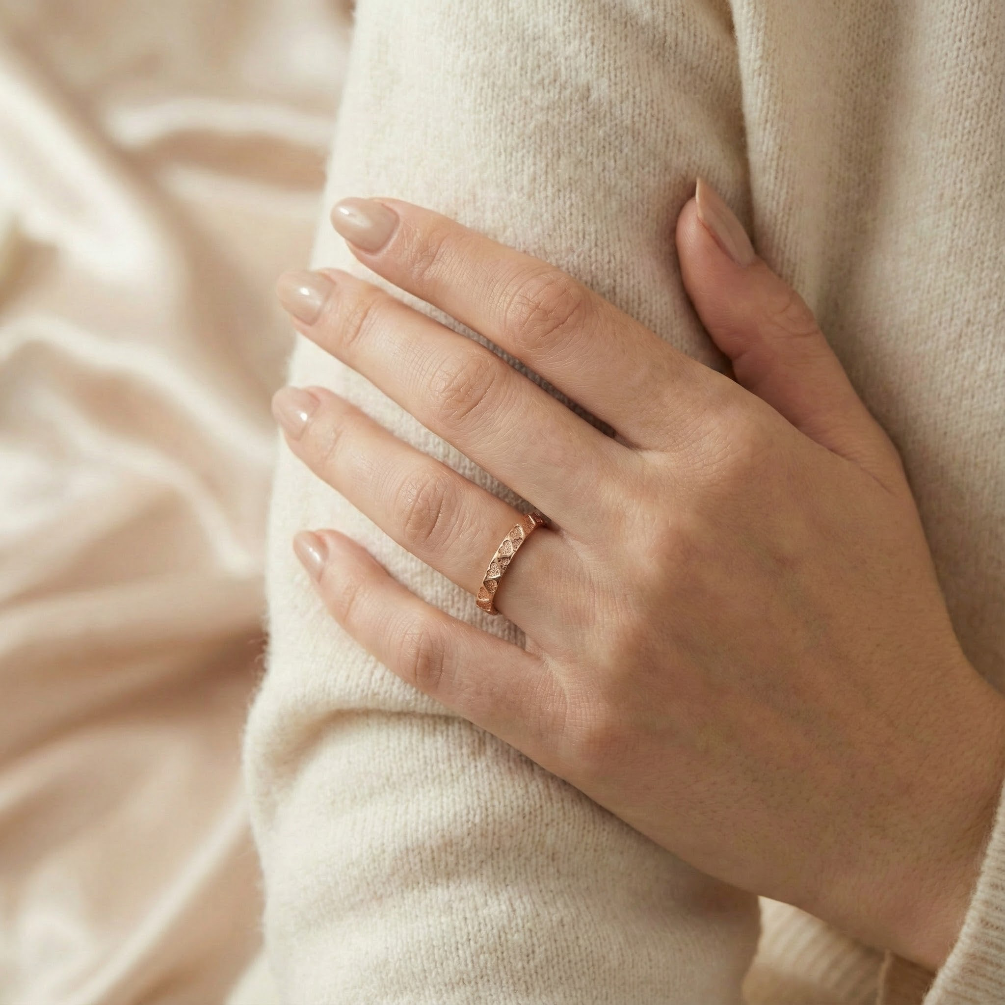 Textured Rose Gold Ring – Intricate Detailing, Unique Design, Handcrafted Beauty