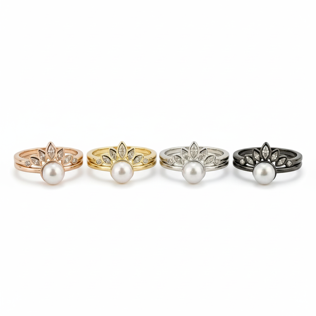 Lifestyle view of Pear Pearl Ring Set in Gold
