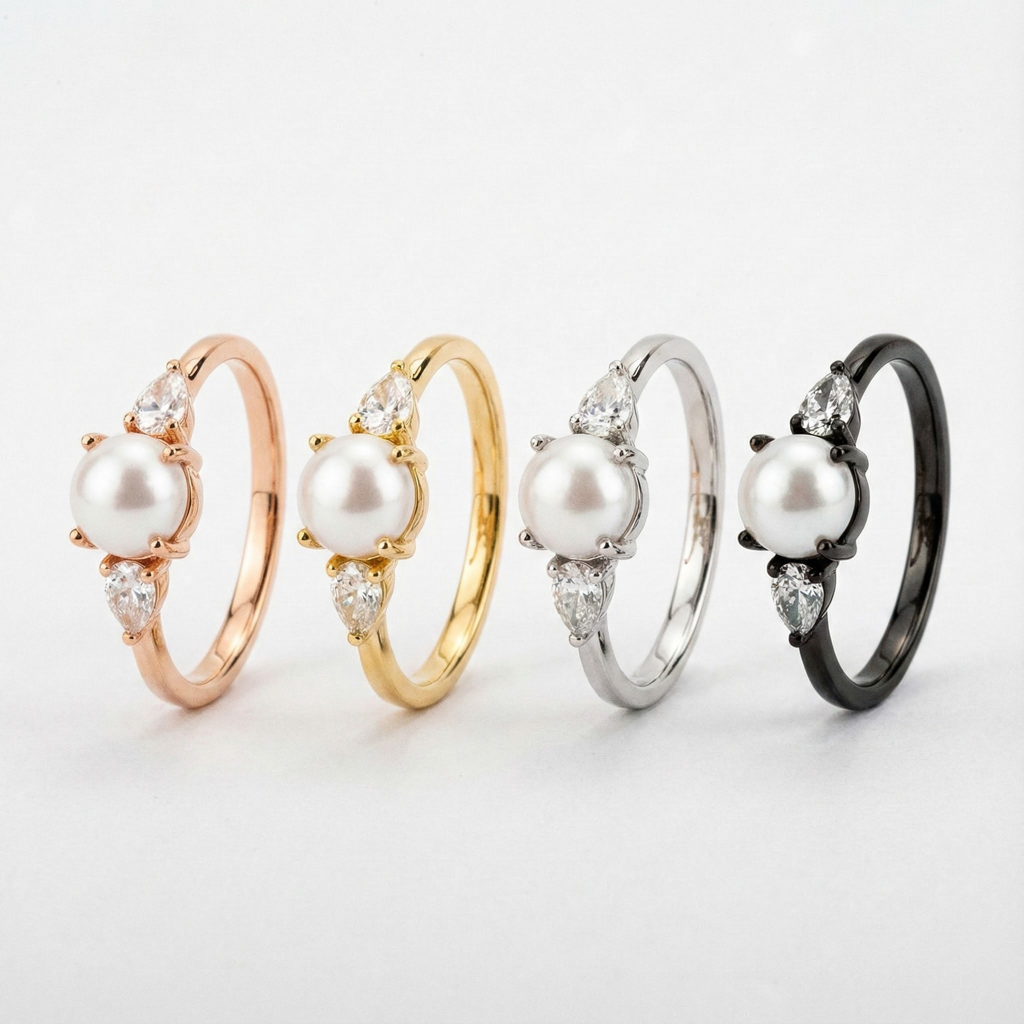 Unique Pearl Ring with Moissanite Rose Gold Engagement Ring Set Pearl Engagement Ring Set