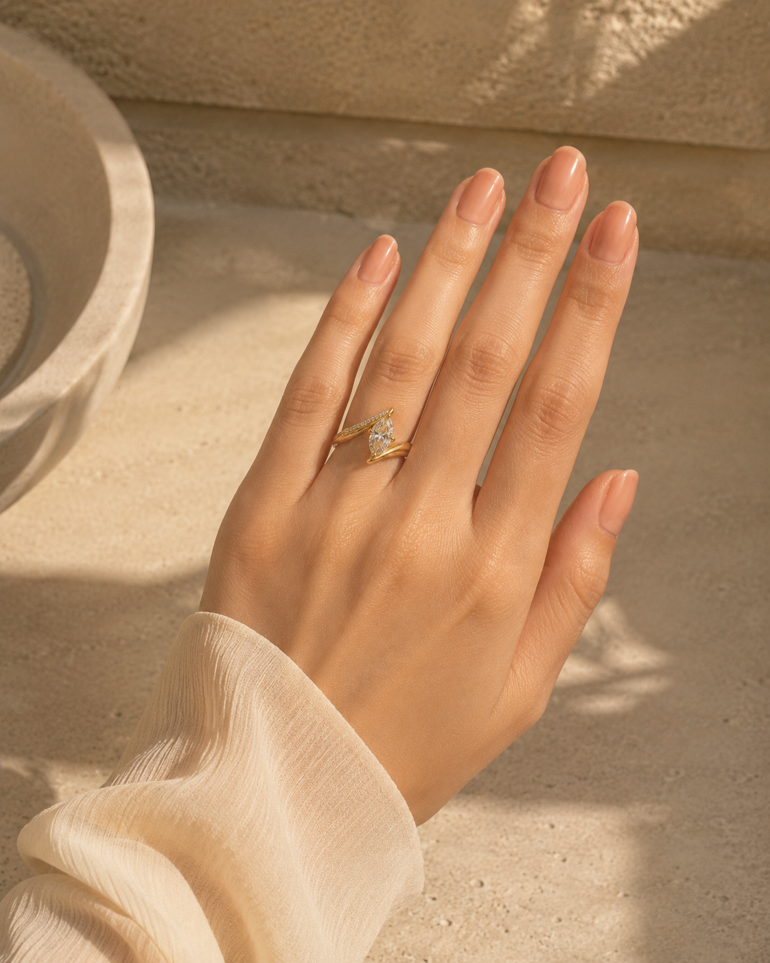 Detailed view of Marquise Lab-Grown Diamond Ring in Gold