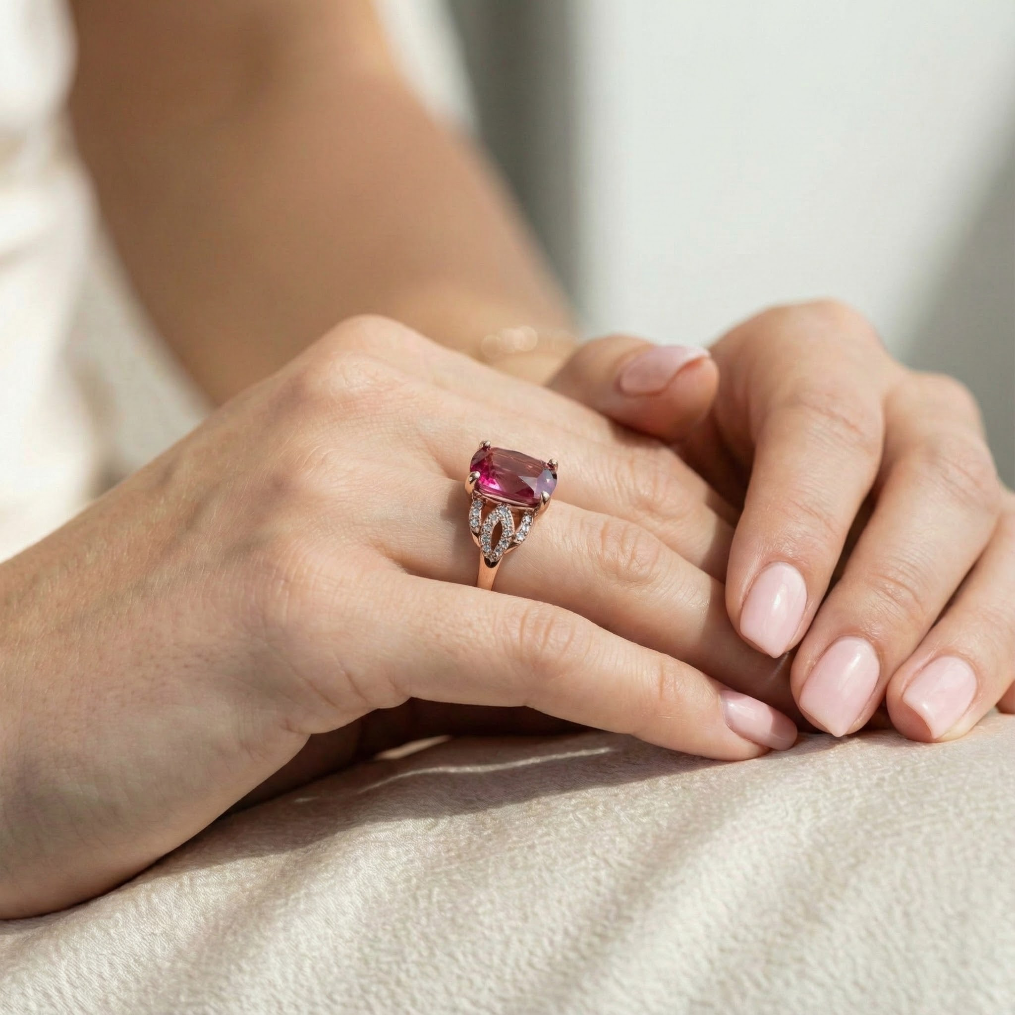 Luxurious square cut rubellite rose gold ring - perfect for engagement
