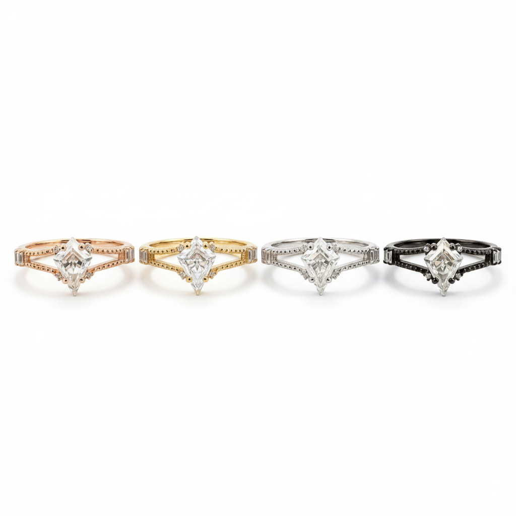 Lifestyle view of Kite Cut Moissanite Engagement Ring in Gold