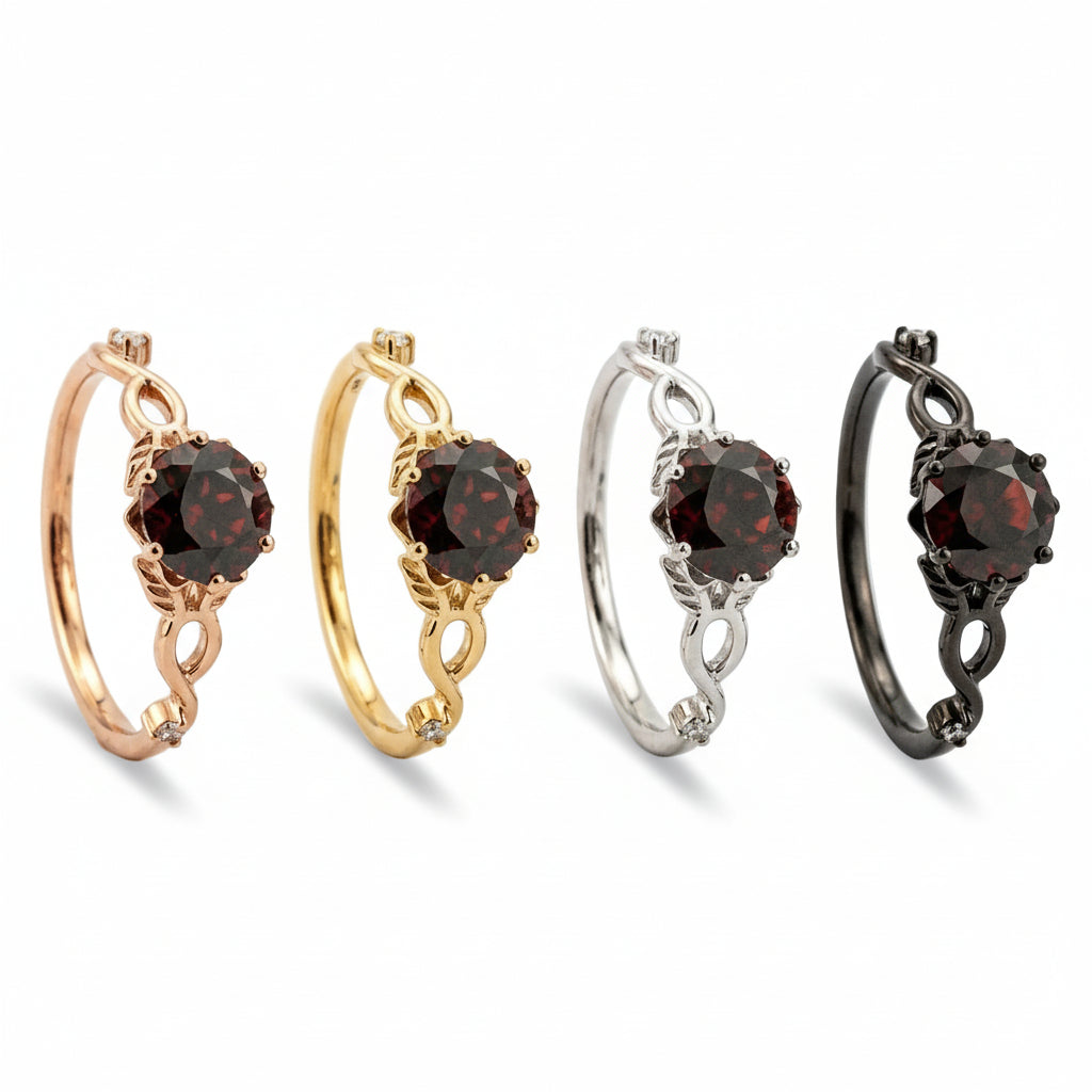 Lifestyle view of Round Garnet Engagement Ring in Gold
