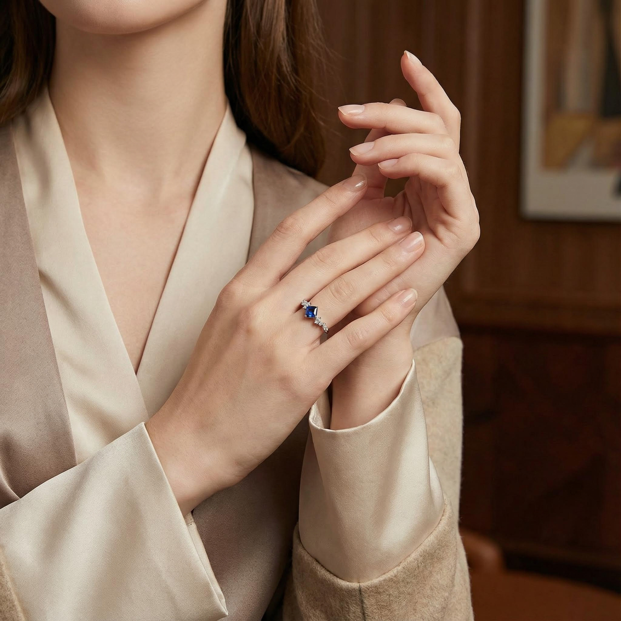 Simple Princess Square Lab Sapphire White Gold Wedding Ring Sapphire Engagement Ring