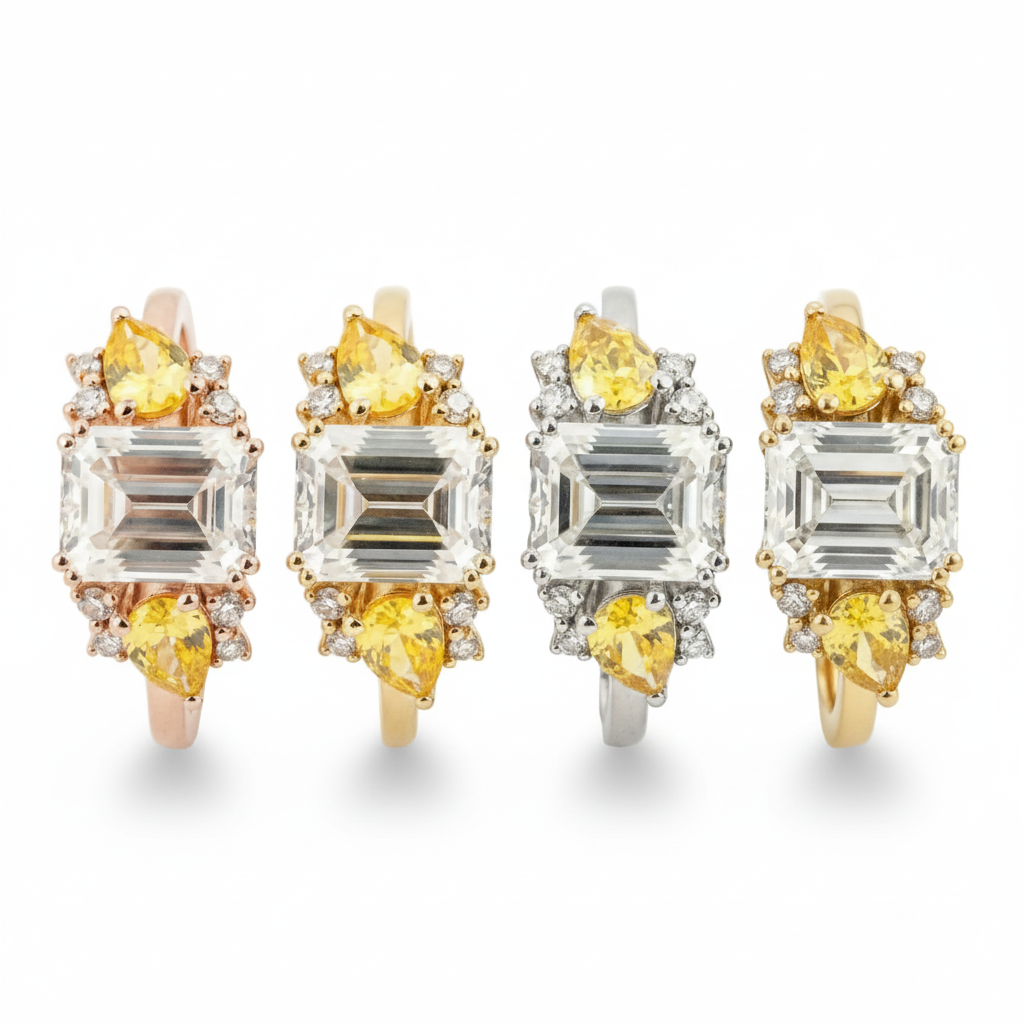 2 Carat Luxurious Rectangular Moissanite and Citrine Unique Rose Gold Engagement Ring
