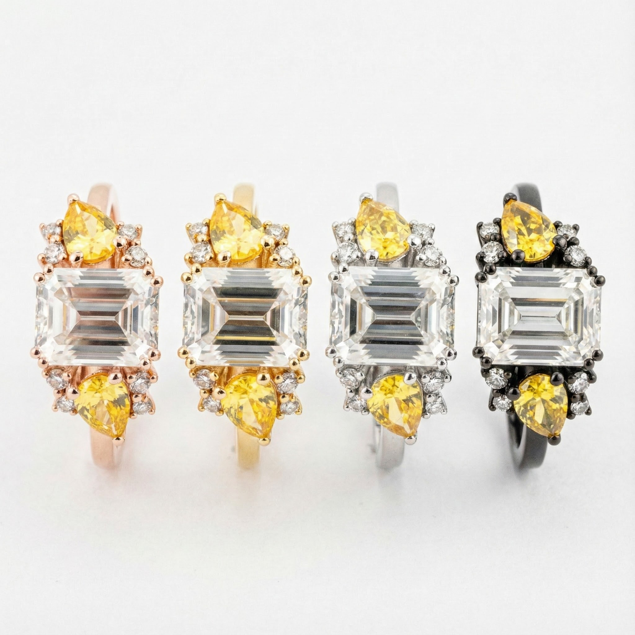 2 Carat Luxurious Rectangular Moissanite and Citrine Unique Rose Gold Engagement Ring