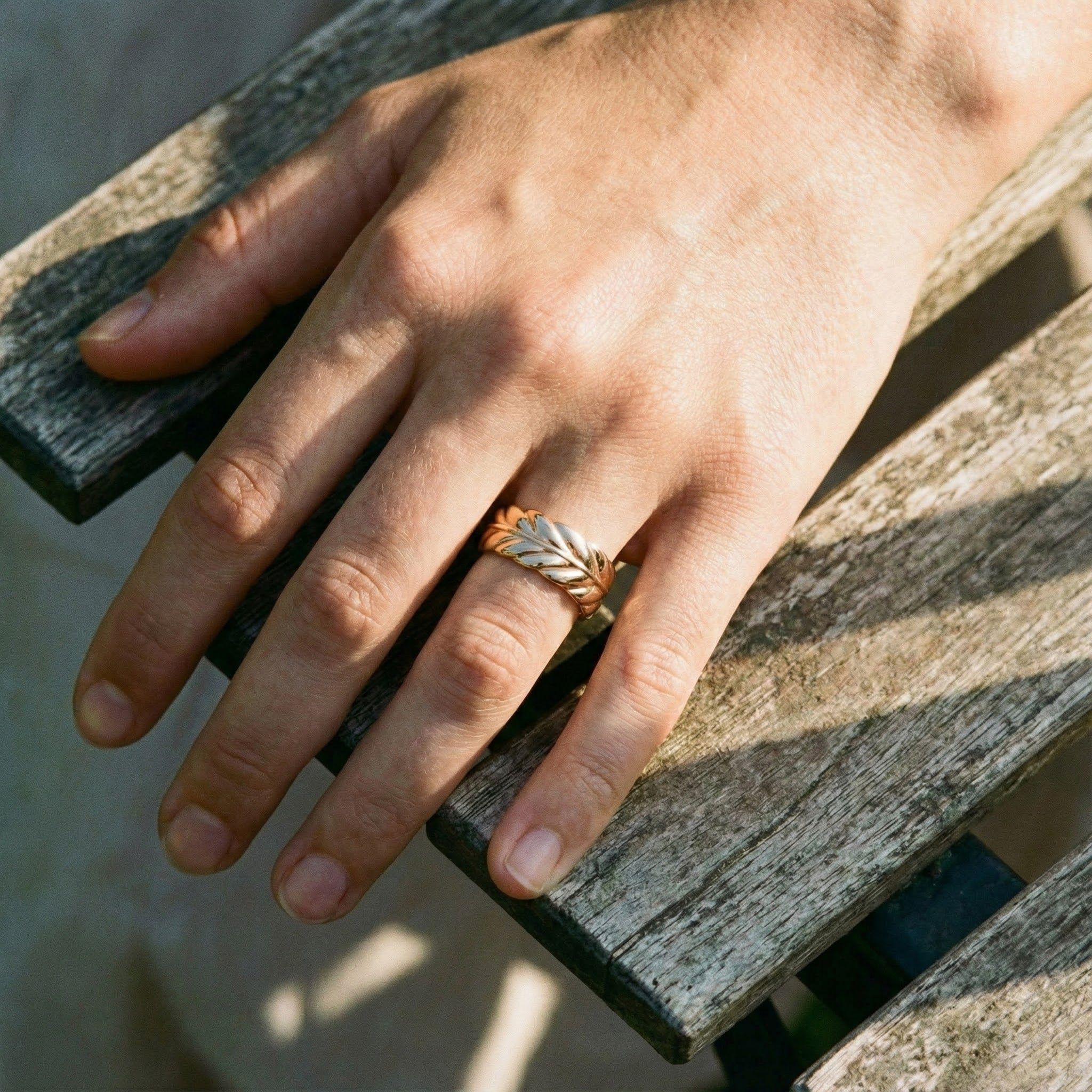 Rose Gold Leaf Pattern Ring Unique Nature Inspired Design Floarl Engagement Ring