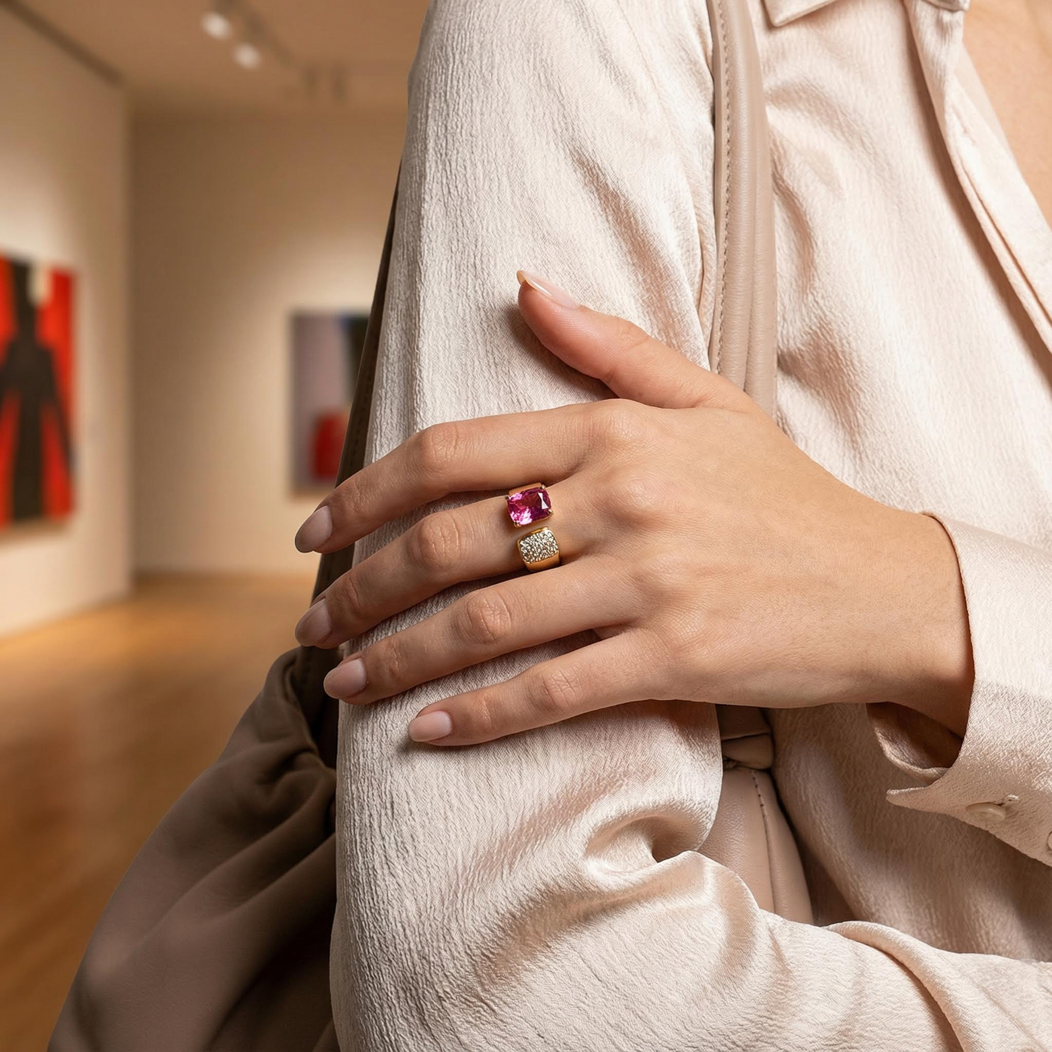 Personalized Double Stone Rings Diamond with Tourmaline Gold Ring Gift For Her