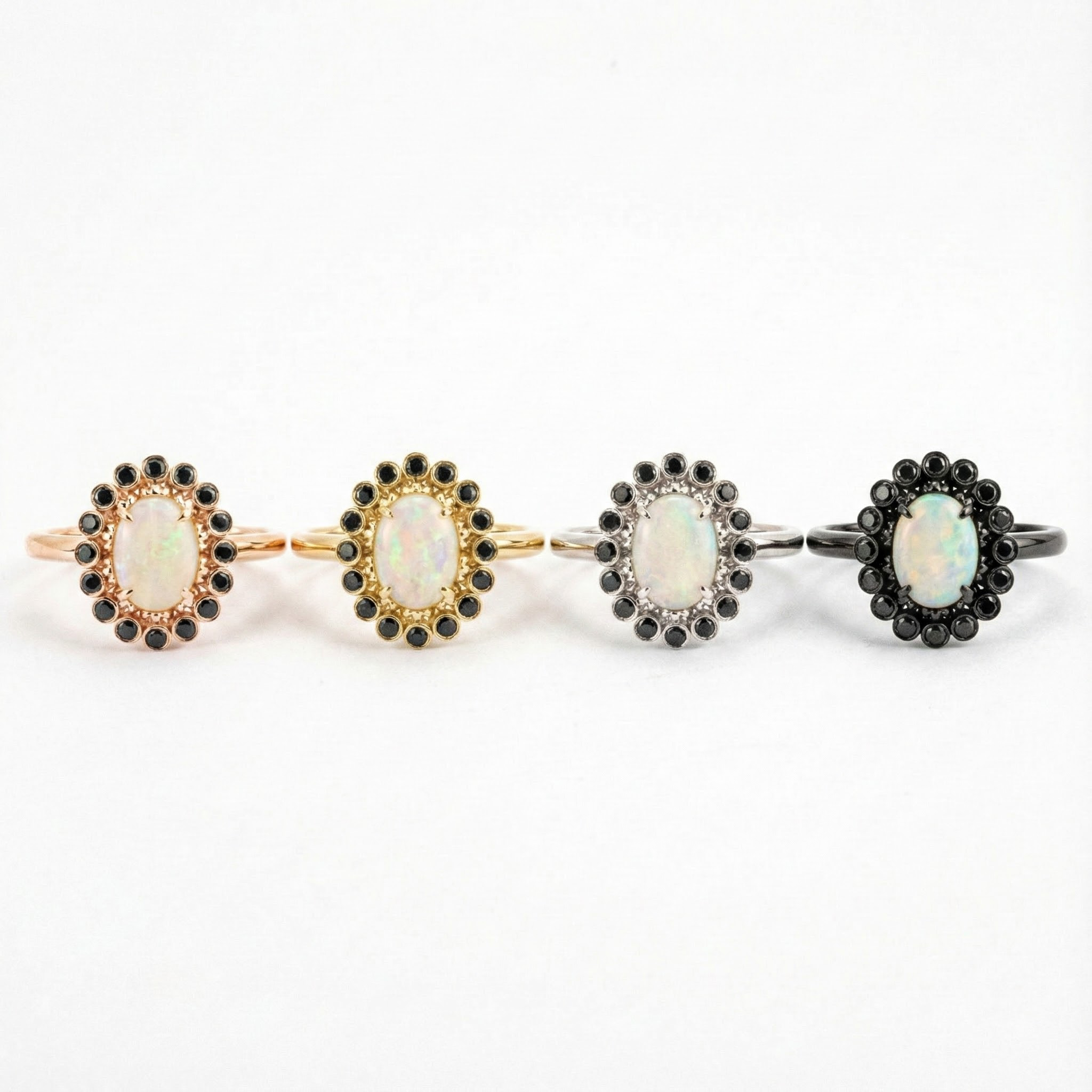 Oval Nature Opal with Black Onyx Rose Gold Unique Ring Opal Engagement Ring