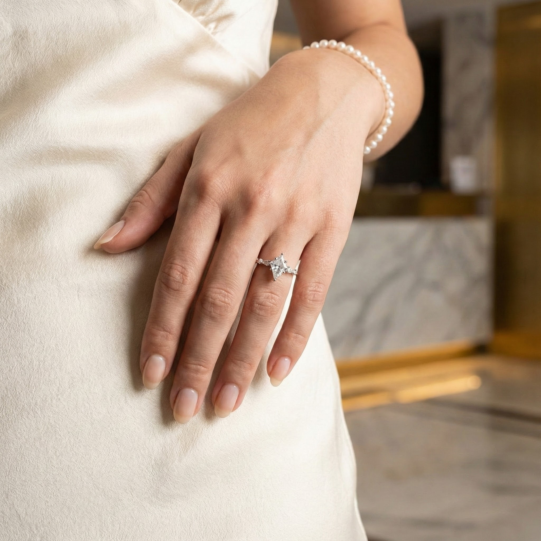 Luxurious White Gold Kite Moissanite Promise Ring for Engagement - Designer Jewelry