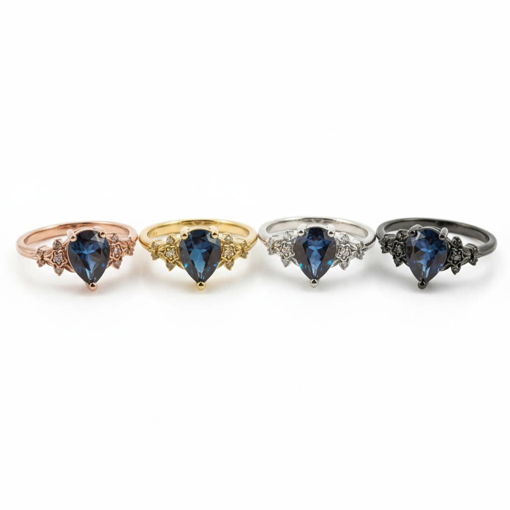 Lifestyle view of Pear Alexandrite Engagement Ring in Black Gold