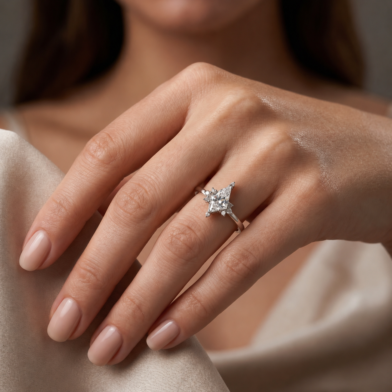 Kite cut lab diamond cluster engagement ring Gold Engagement Ring