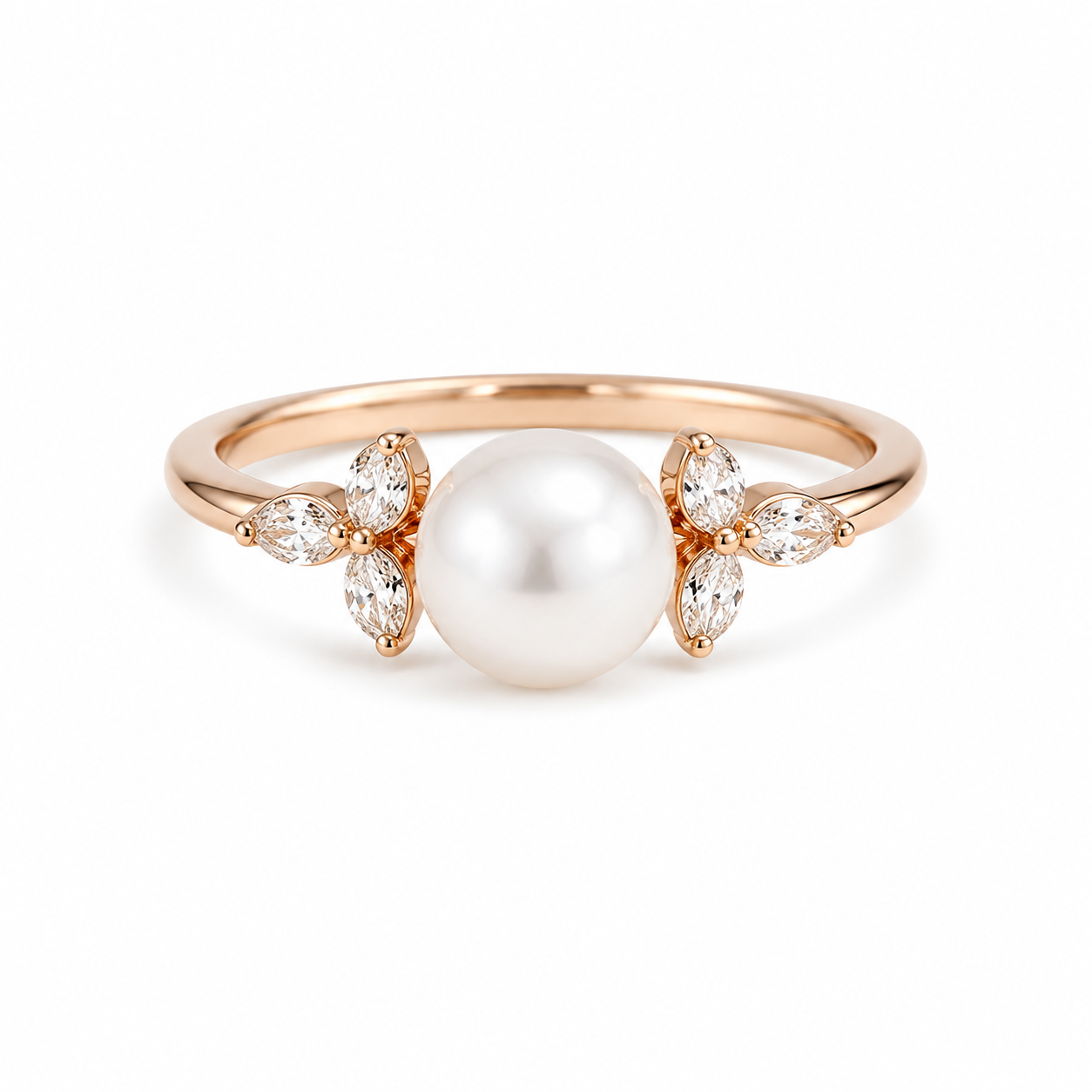 Front view of Pearl Engagement Ring in Rose Gold