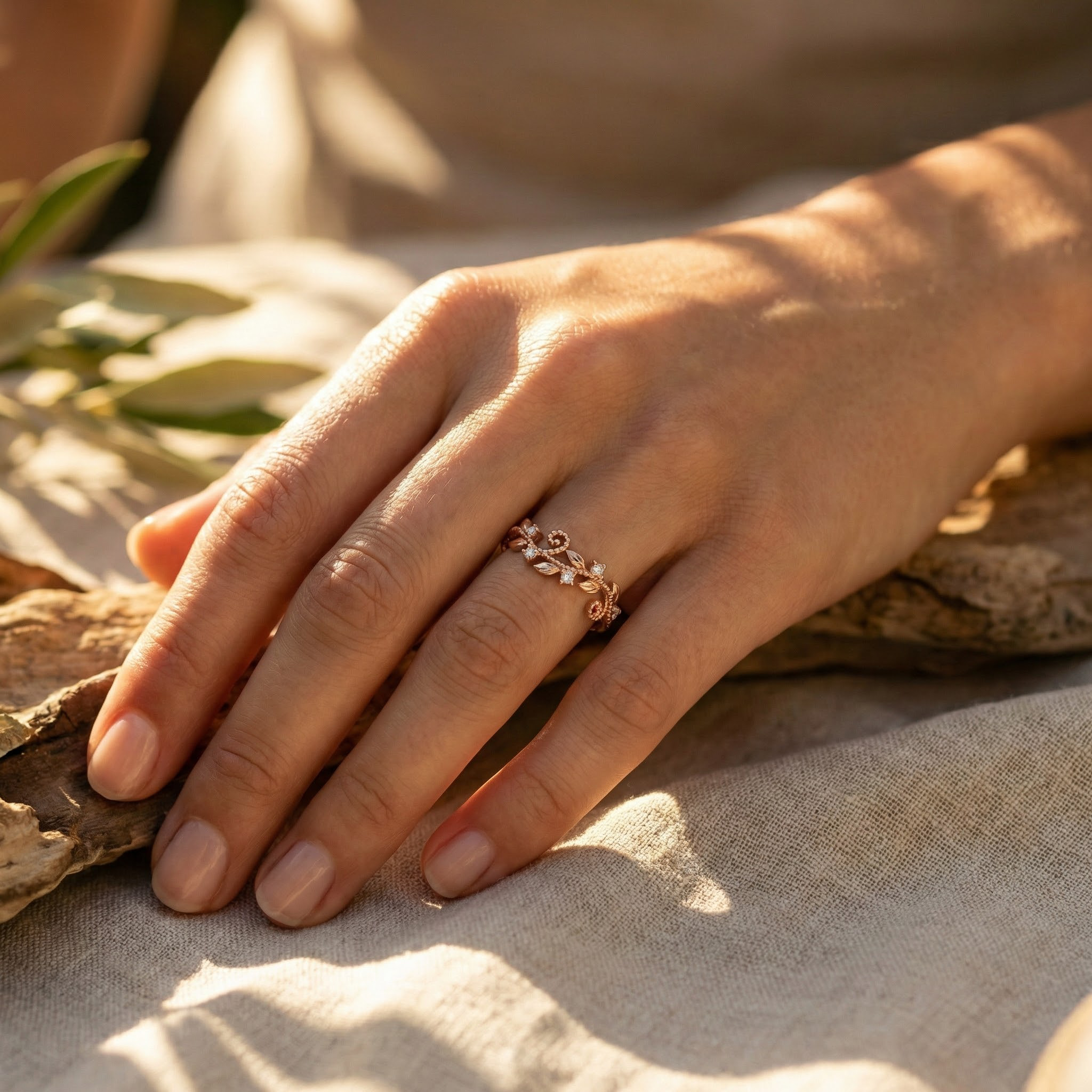 Elegant rose gold Art Deco ring, handcrafted with intricate details and a touch of luxury