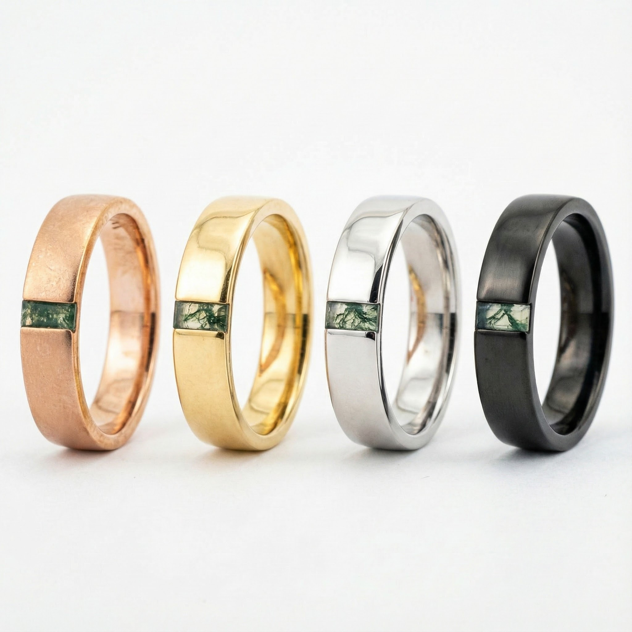 Square Moss Agate Ring Vintage Band Unique Engagement Jewelry