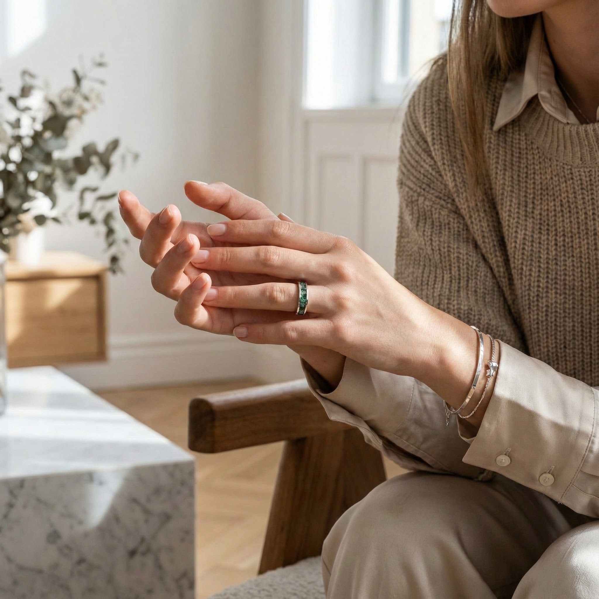 Classic Moss Agate Elegant White Gold Band Moss Agate Engagement Ring 