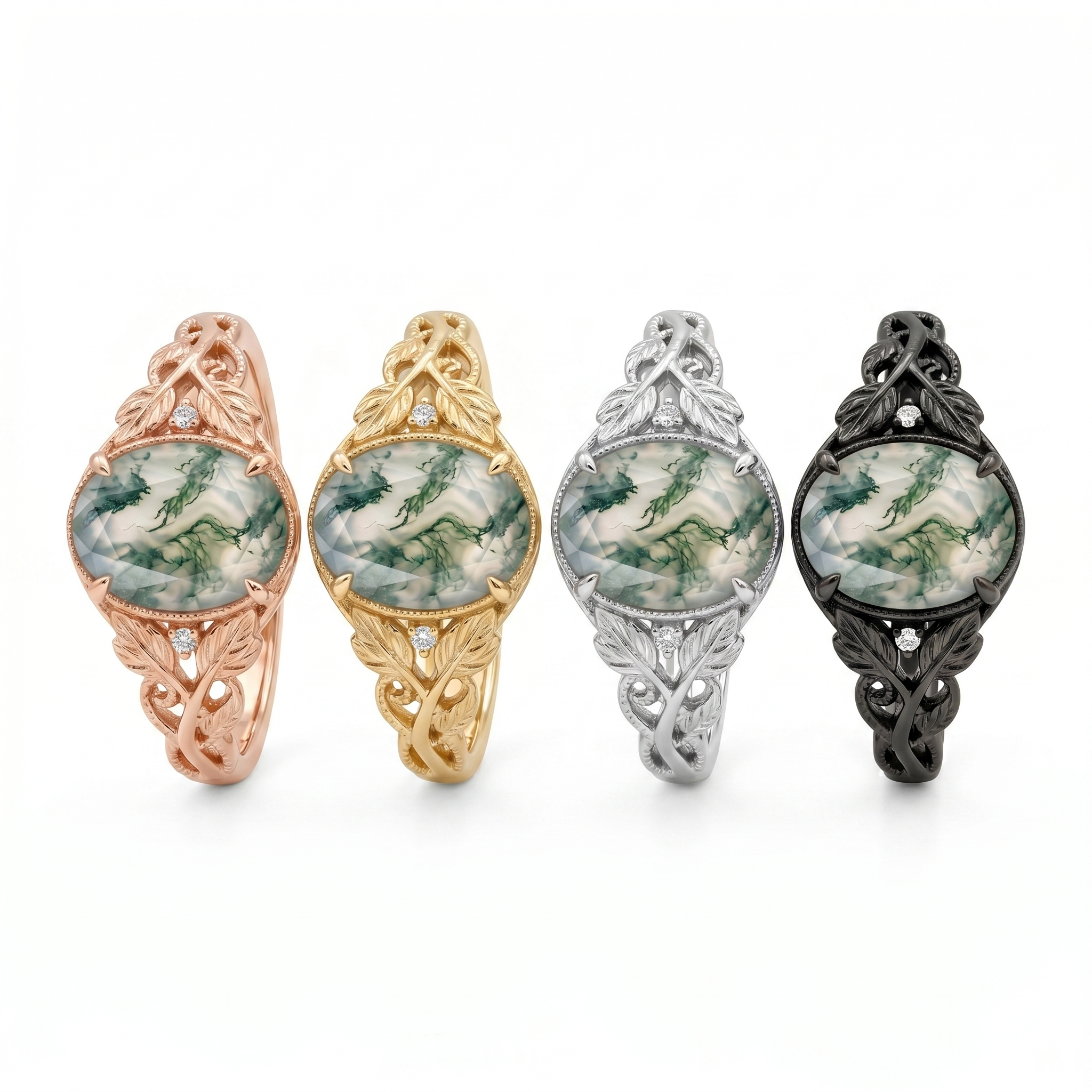 Product view of Oval Moss Agate Engagement Ring in Gold