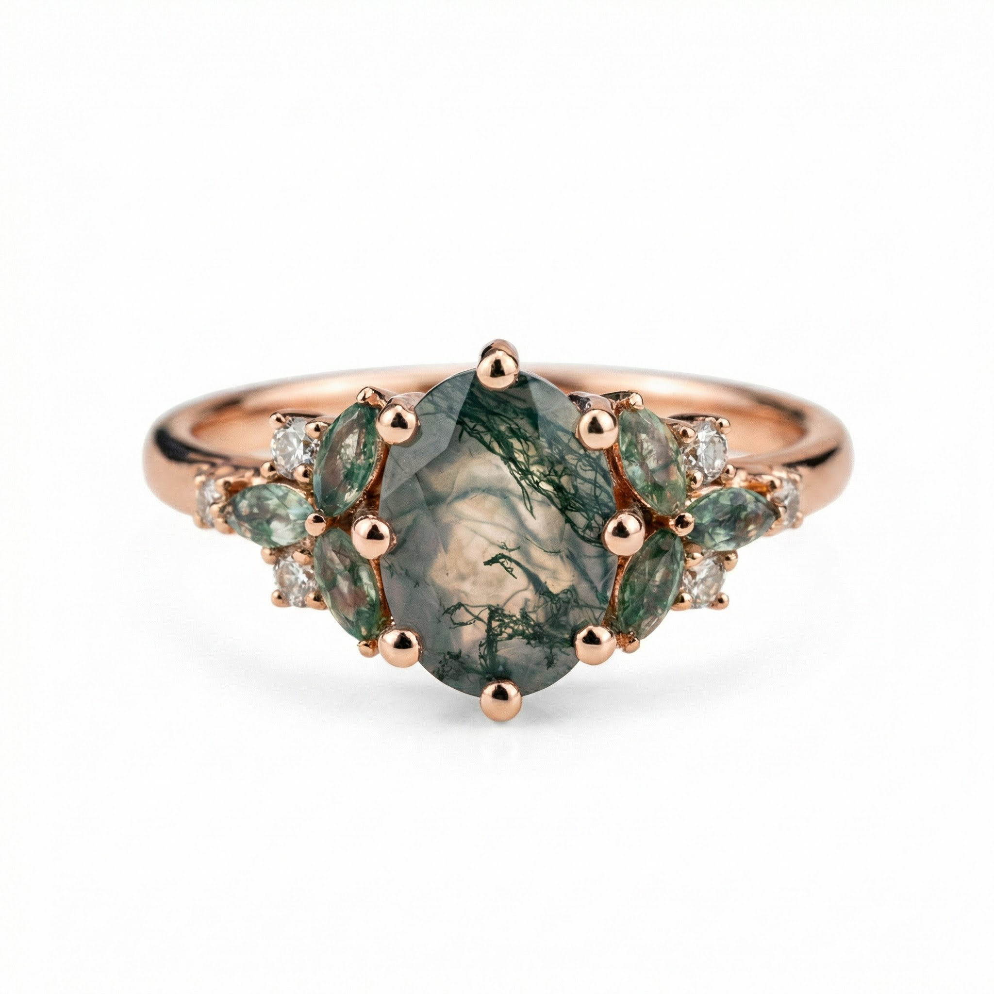 Oval Moss Agate Ring - Handcrafted Gemstone Jewelry for Women - Vintage Rings Collection