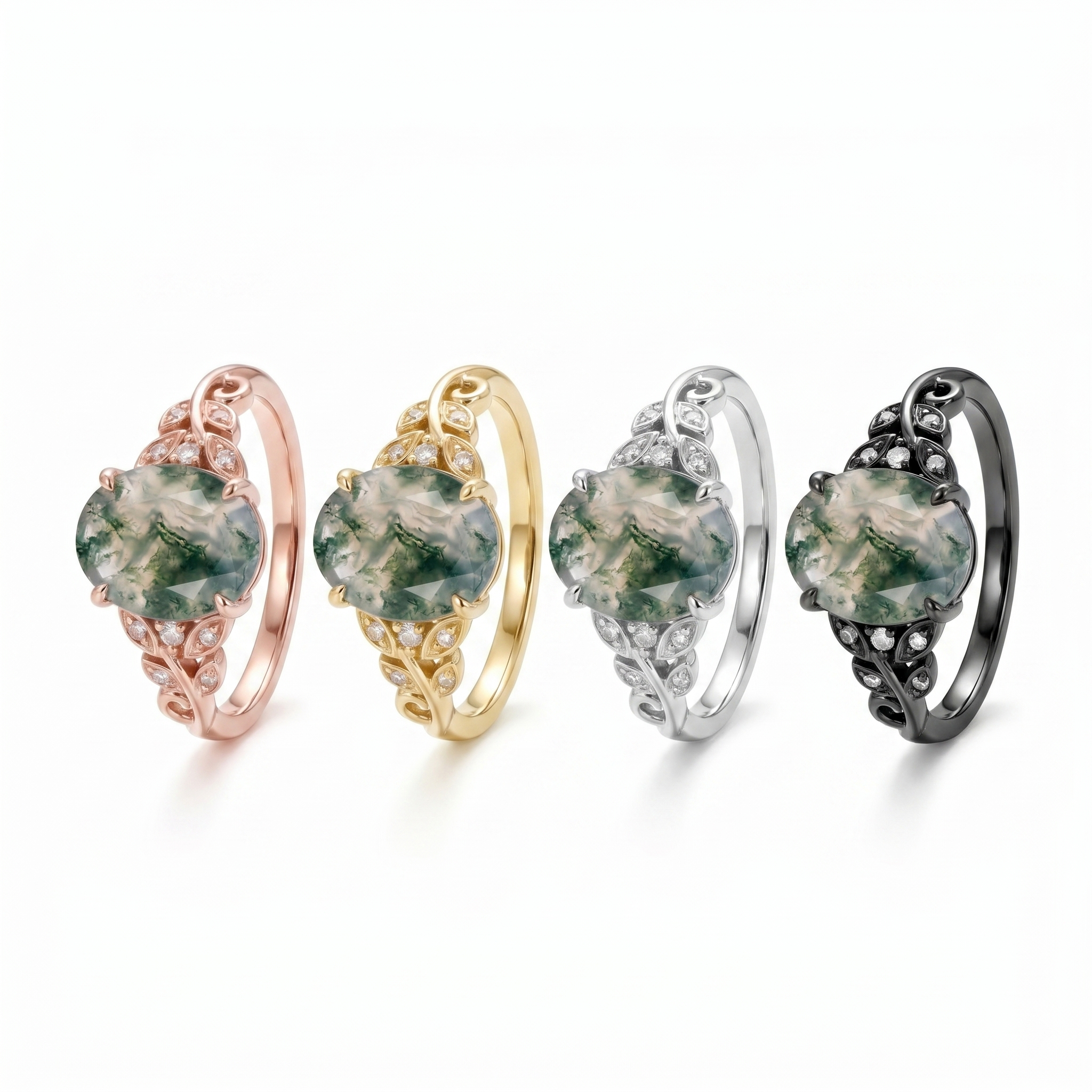 Product view of Oval Moss Agate Engagement Ring in Gold