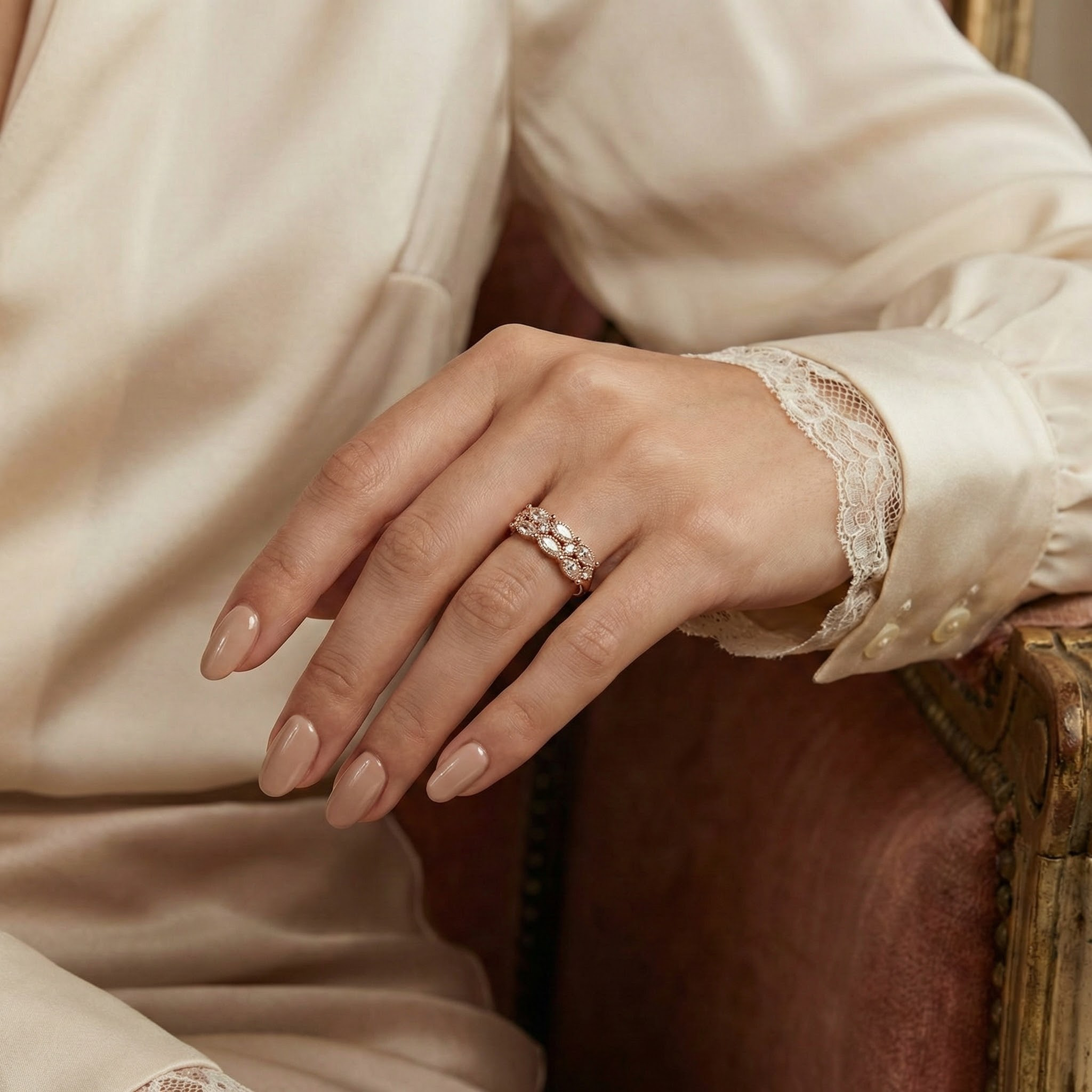 Minimalism-inspired marquise moissanite ring with elegant rose gold band for engagement