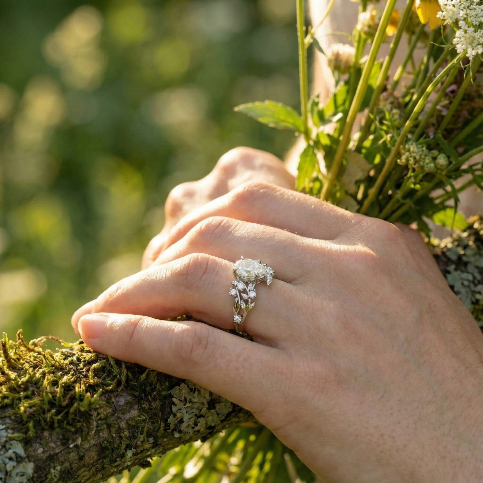 Elegant White Gold Leaf Ring with Nature Inspired Design, perfect for luxury outings.