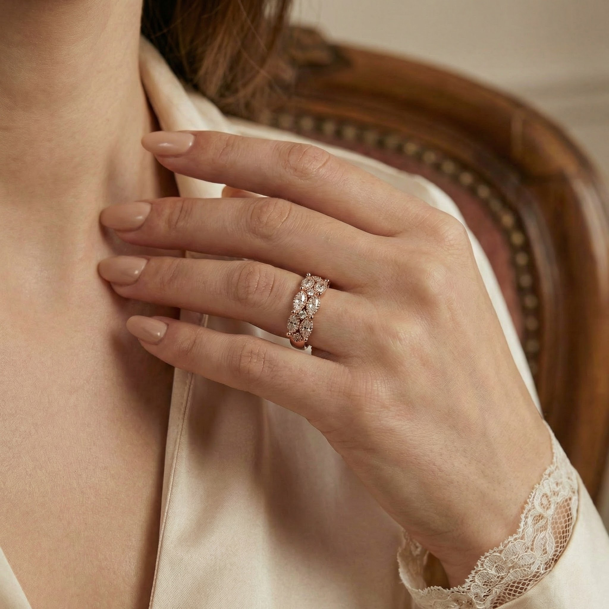 Detailed view of Moissanite Wedding Band in Gold