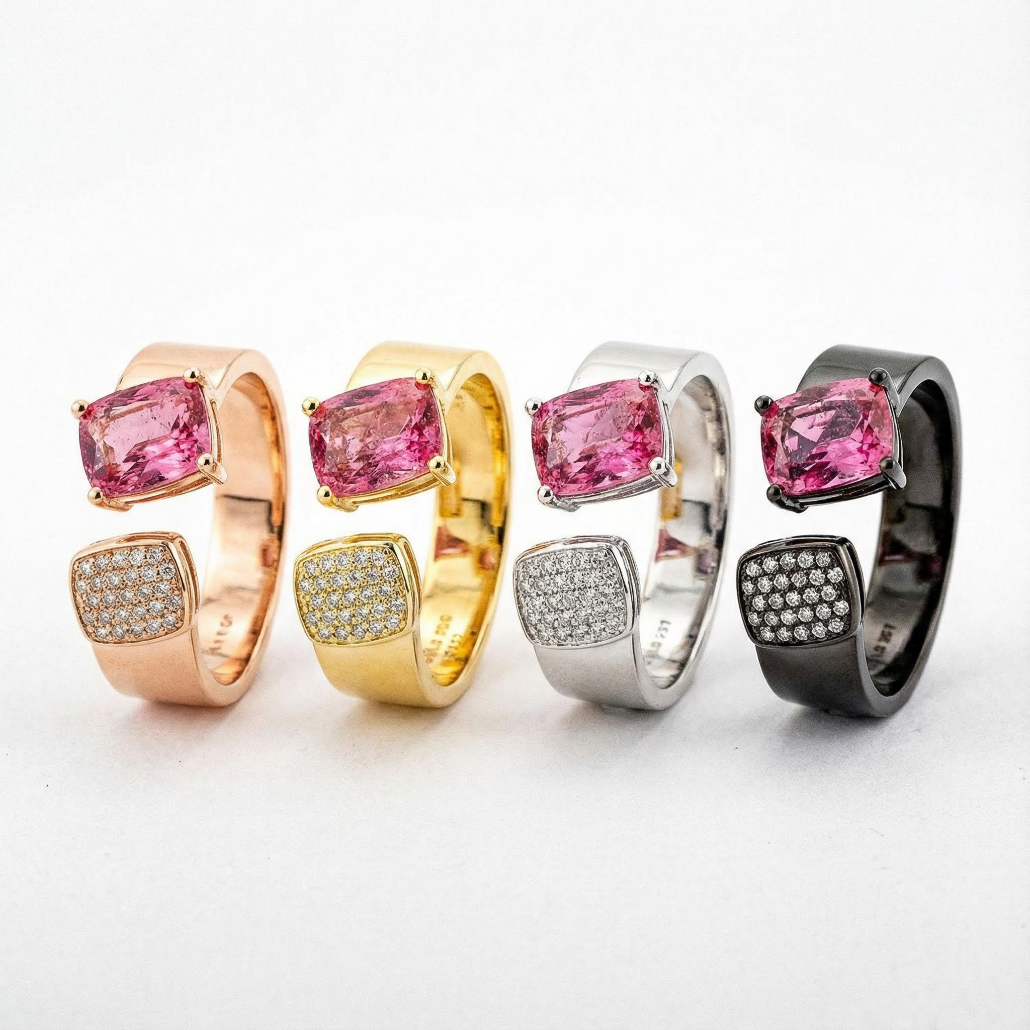 Personalized Double Stone Rings Diamond with Tourmaline Gold Ring Gift For Her