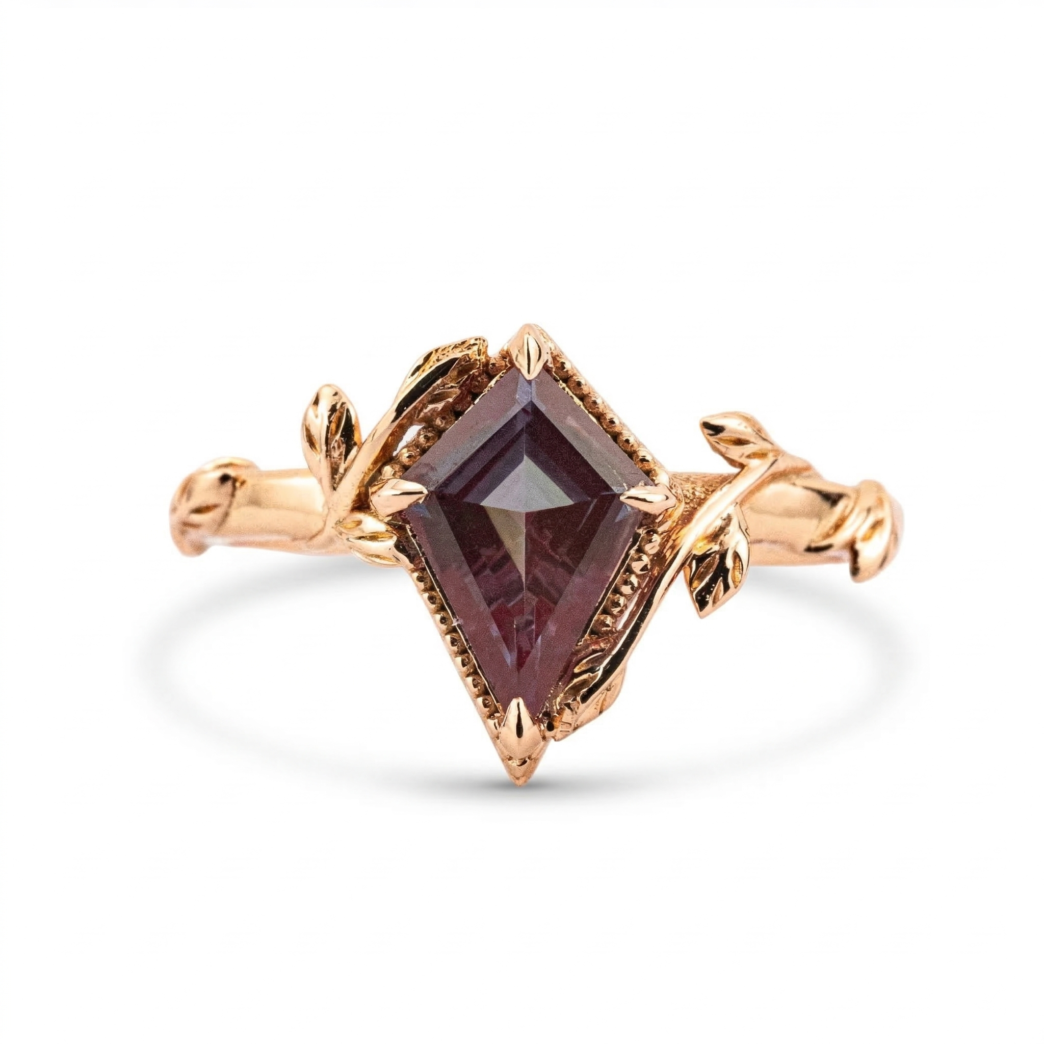 Front view of Kite Cut Alexandrite Engagement Ring in Gold