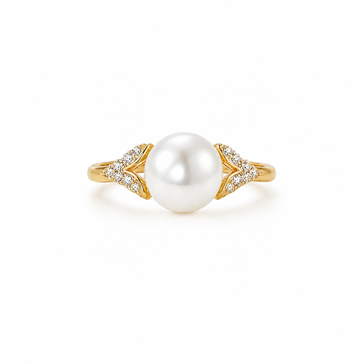 Pearl Ring in Gold with Moissanite Accent Stones